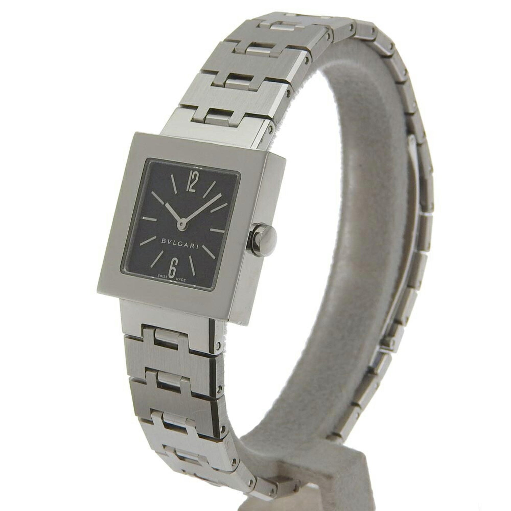 Bvlgari Quadlard Watch Stainless Steel Swiss Made Quartz Analog Display Black Dial Ladies