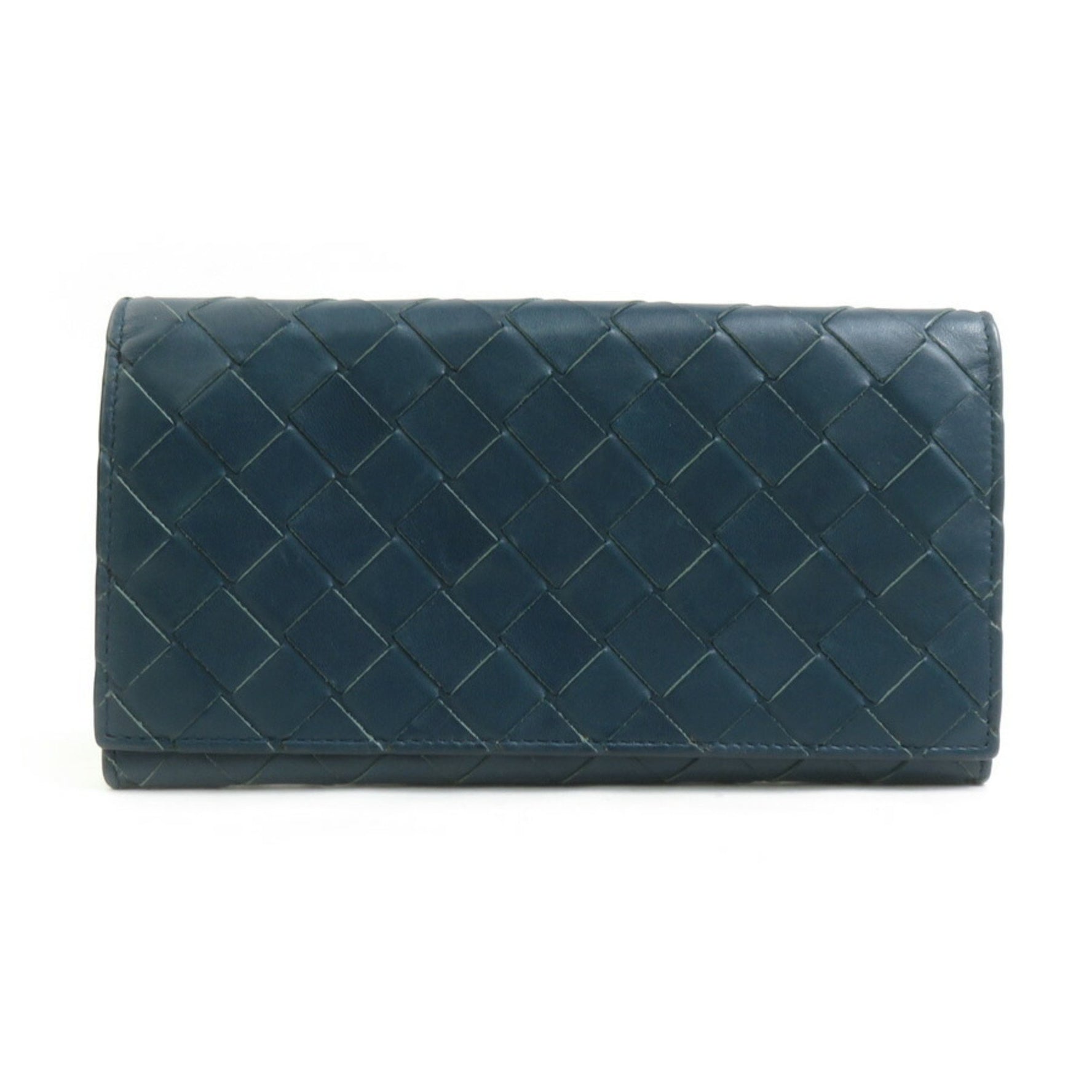 Bottega Veneta long wallet in intrecciato leather blue-green