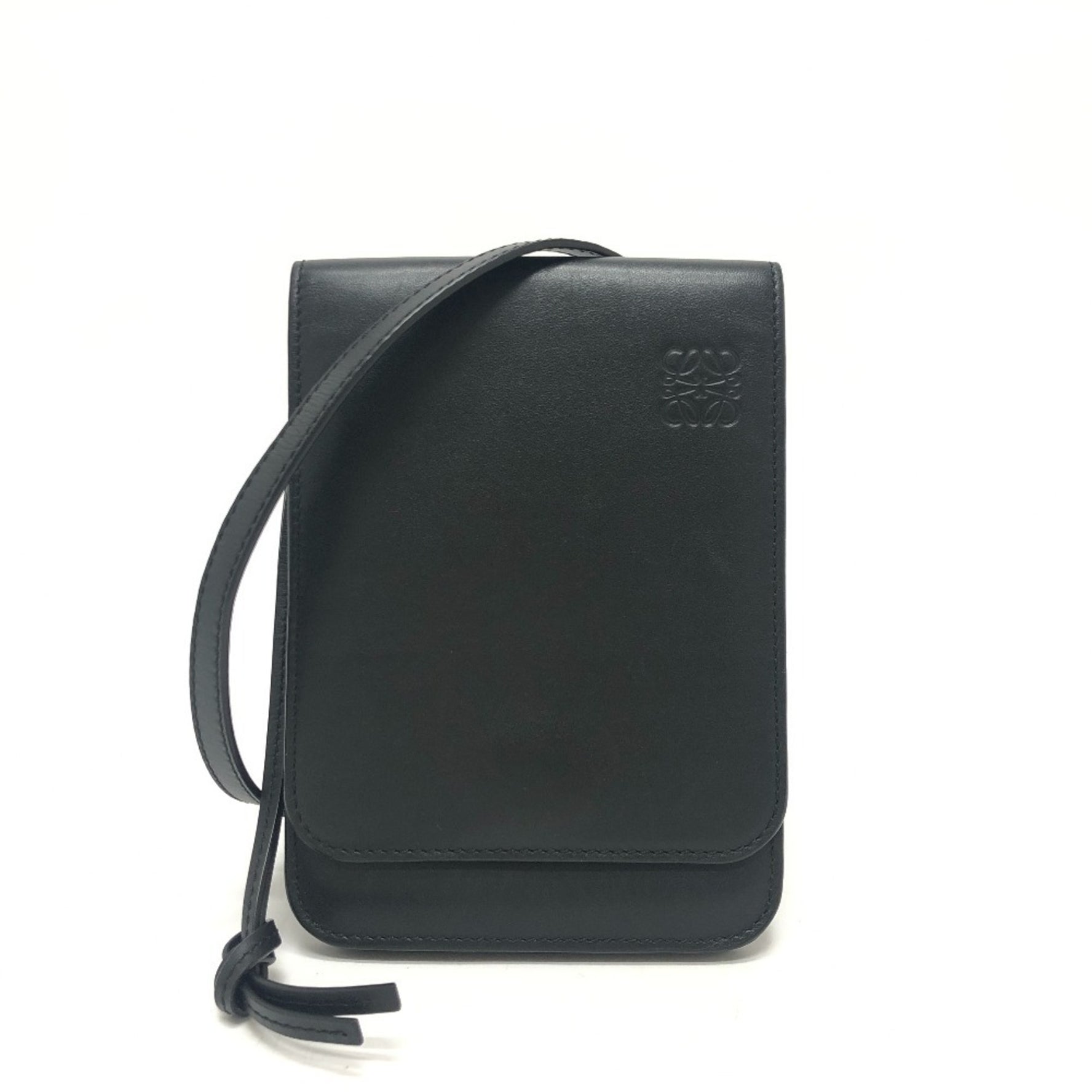 LOEWE Logo Gusset Flat Crossbody Pochette Shoulder Bag Leather