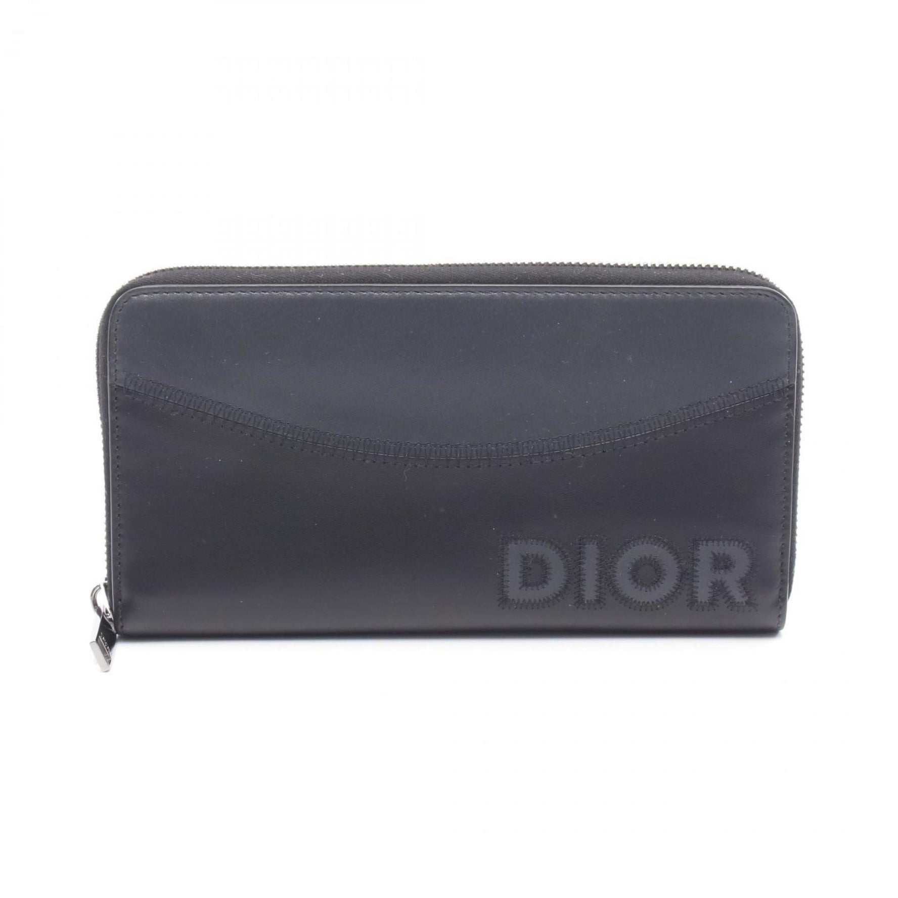 Christian Dior Dior logo round long wallet, leather, black and gray