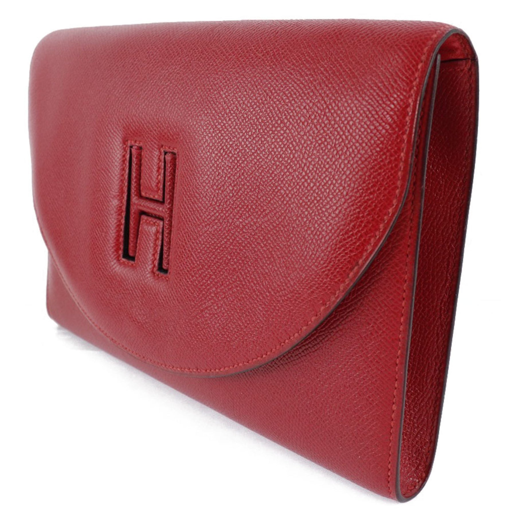 HERMES H Logo Vintage Vo Epsom Rouge Vif Red 〇S Clutch Bag