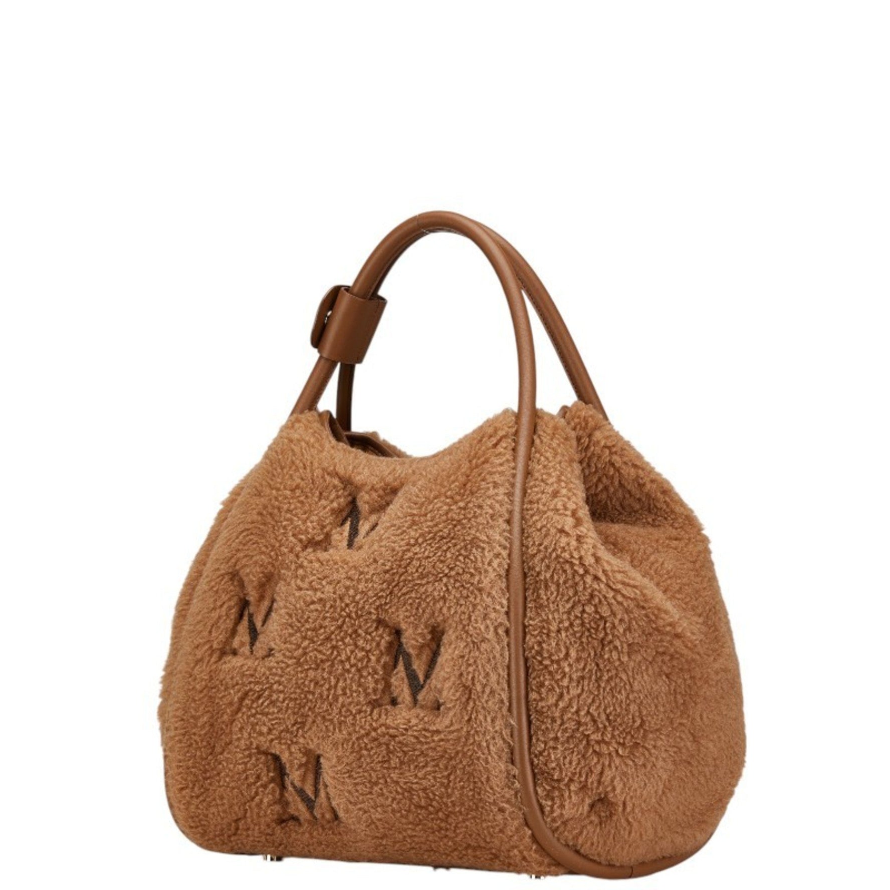 Max Mara Marine Teddy Bear Shopping Bag Handbag Shoulder 2WAY Brown Fur Leather Women's MAX MARA