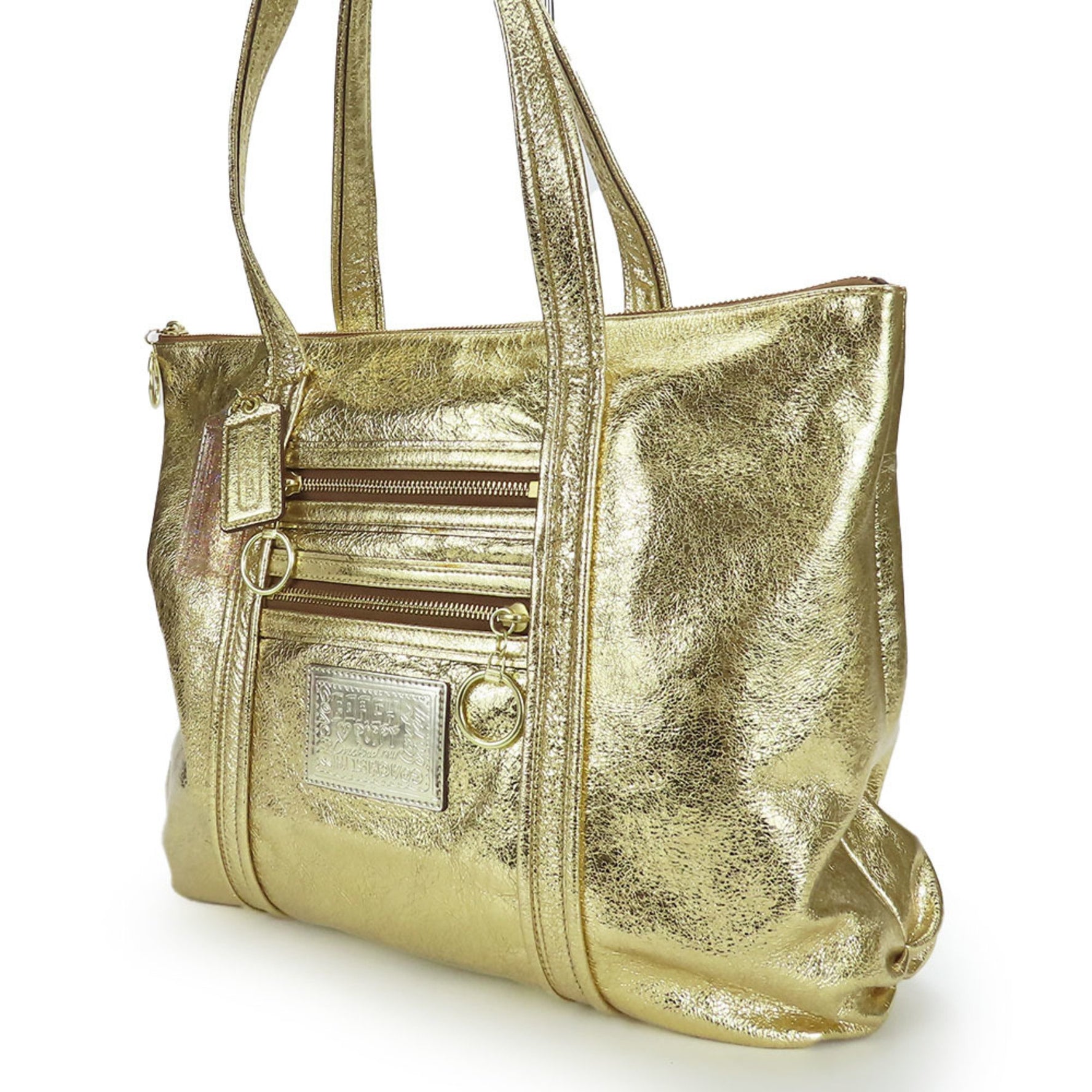 Coach Tote Bag Poppy Leather Gold Metallic Shoulder