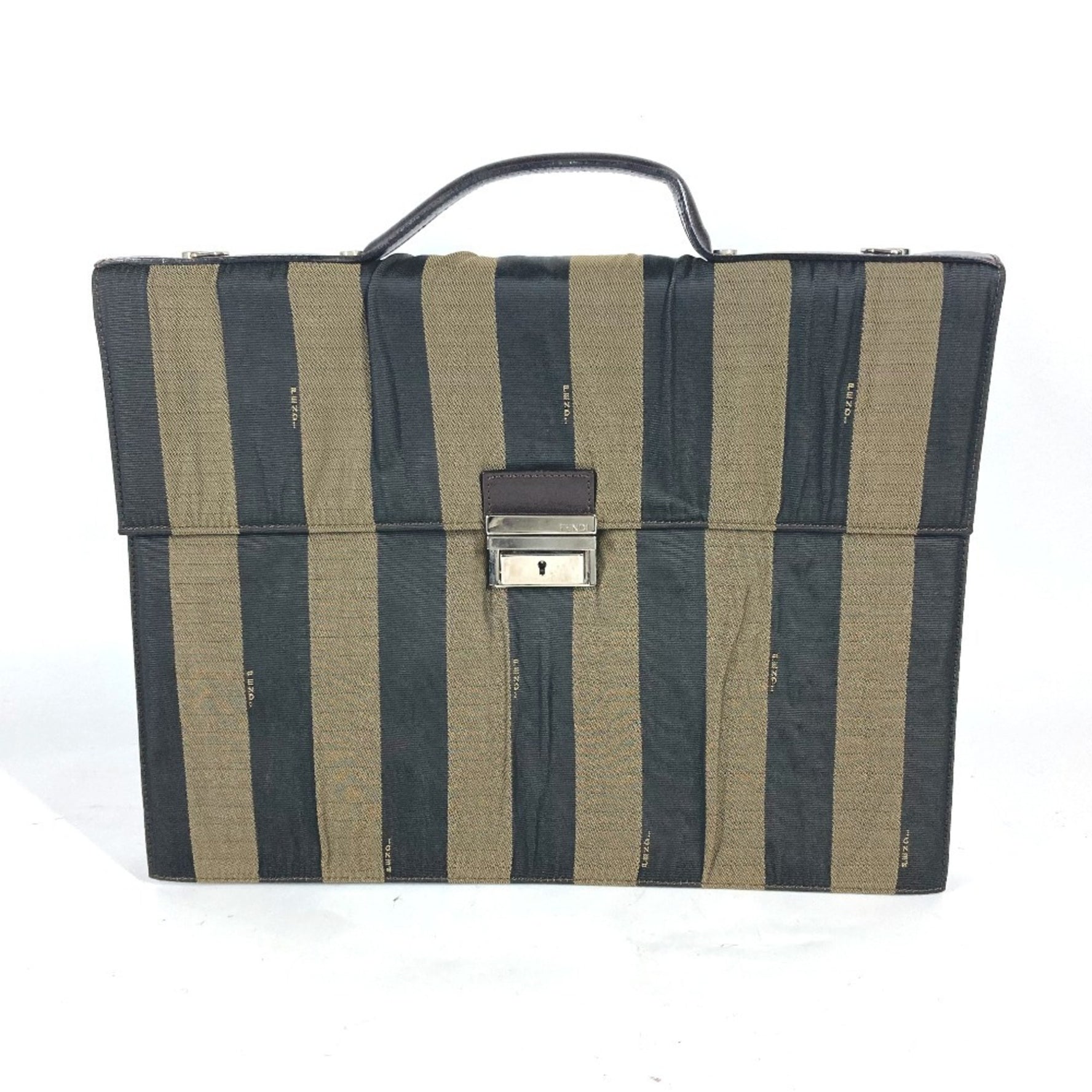 FENDI Vintage Pecan Bag Briefcase Handbag Tote Business Nylon Leather Brown