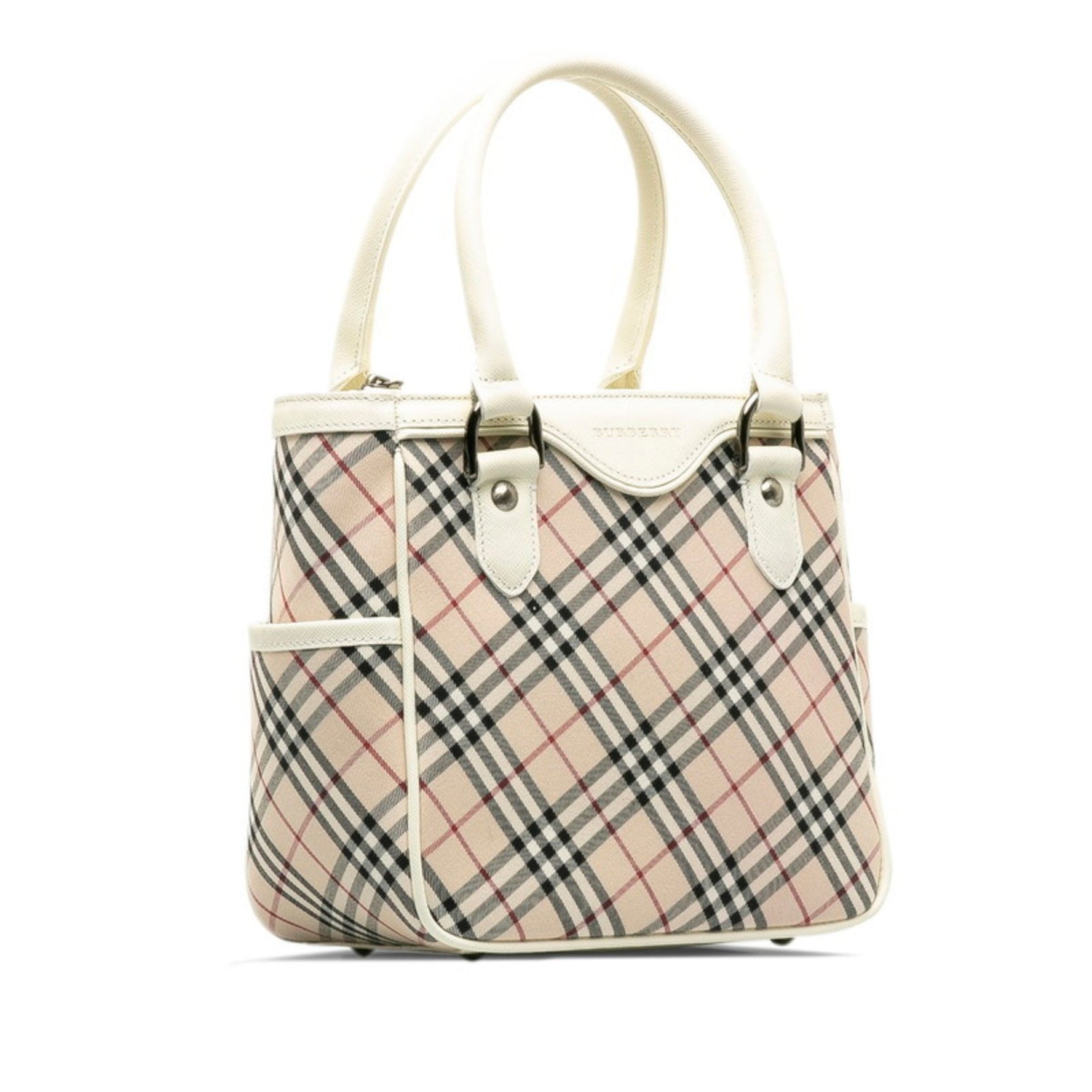 Burberry Nova Check Handbag in Beige and White Canvas Leather .