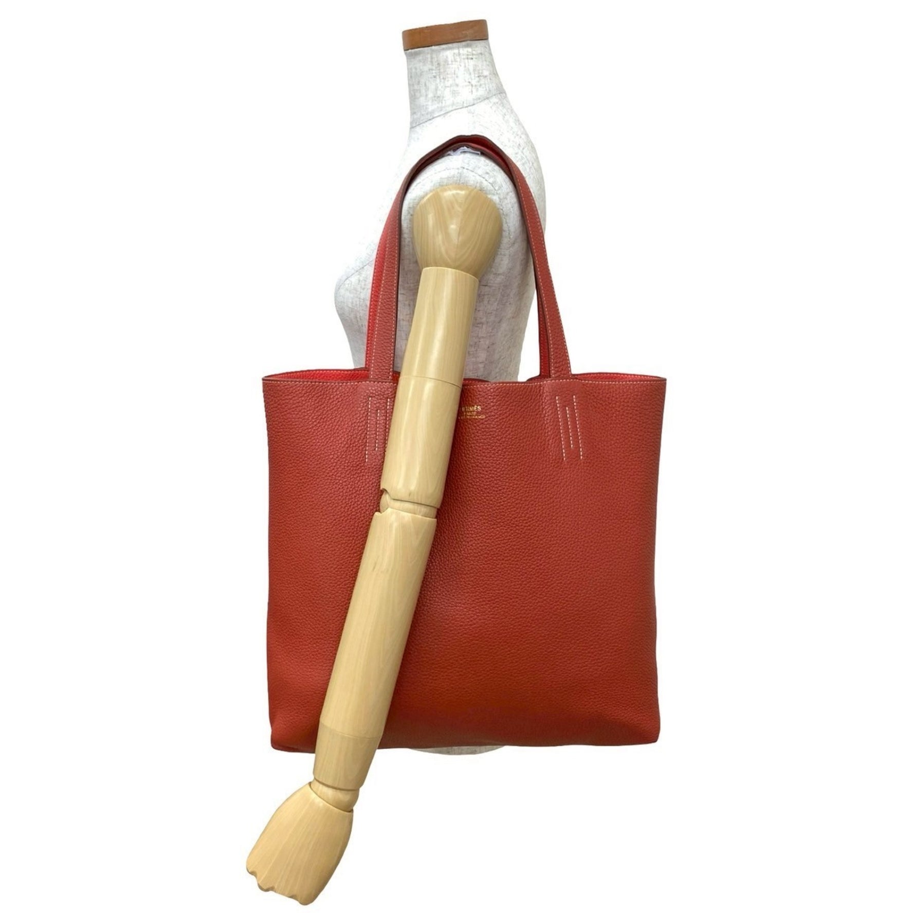□R engraved HERMES Double Sens 45 Taurillon Clemence leather tote bag/handbag, pink