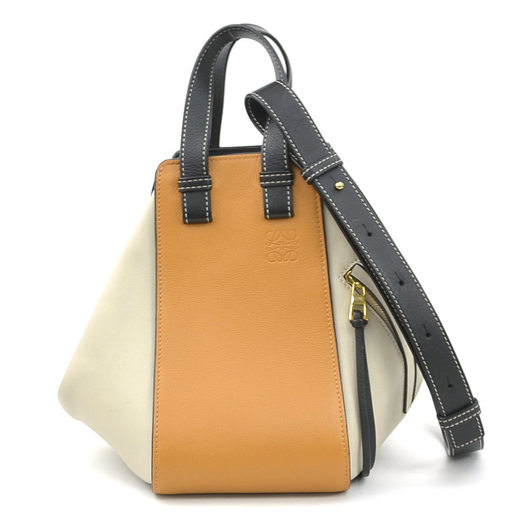 LOEWE Hammock Small Leather Handbag Shoulder Bag in Brown, Greige, Black, and Gold Women