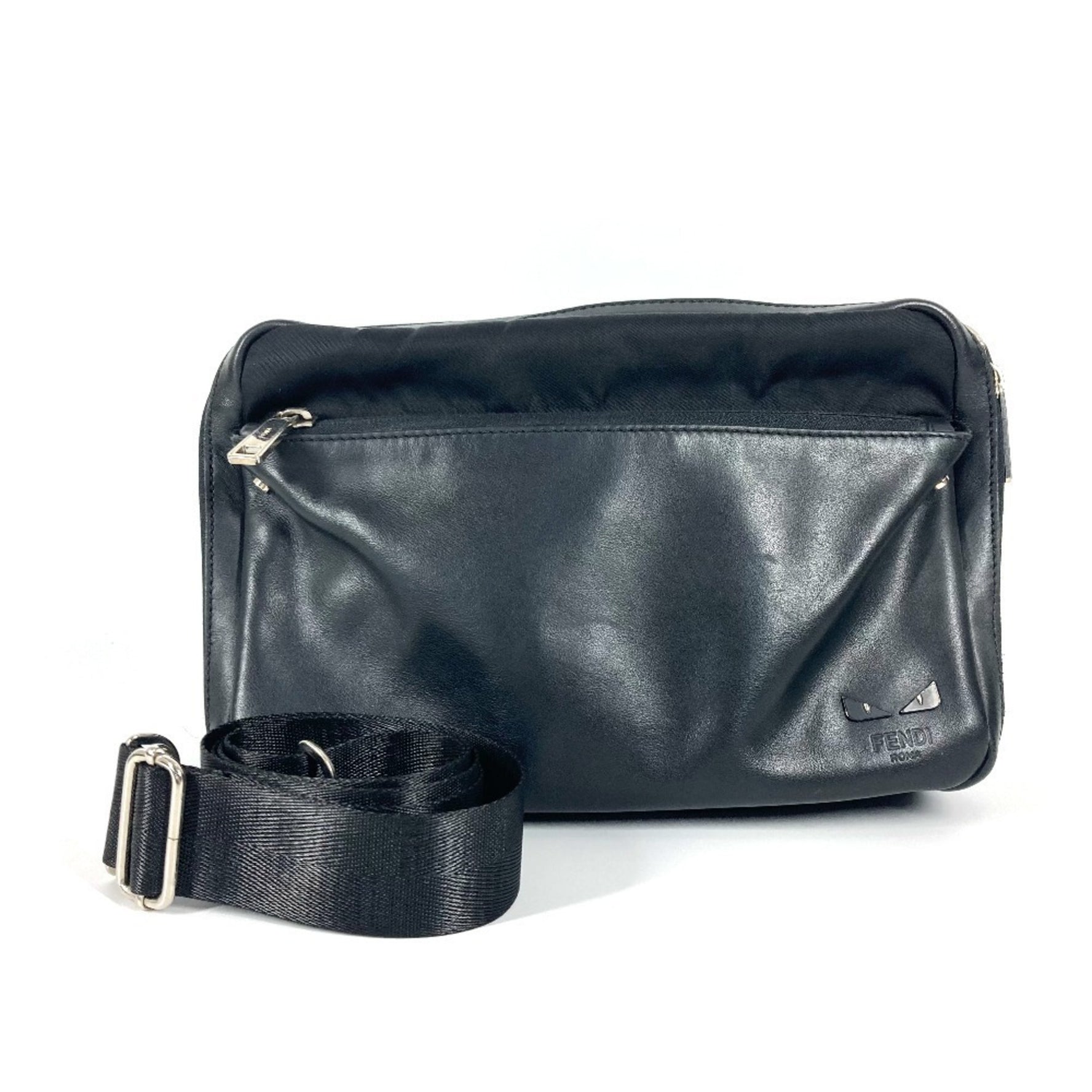 FENDI Monster Eye Logo FANTASTIC Crossbody Bag Handbag Pochette Shoulder Nylon Leather Men's