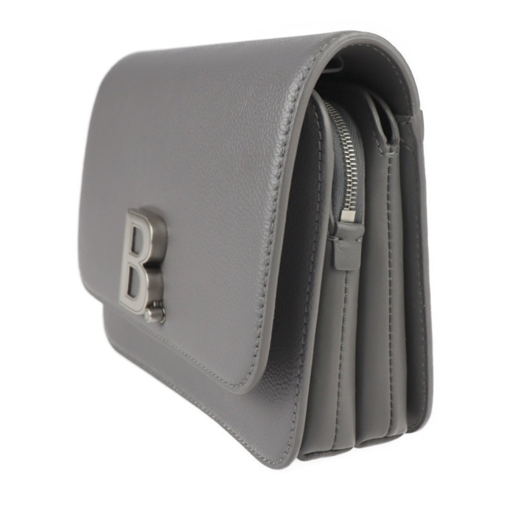 BALENCIAGA shoulder bag leather silver metal fittings wristlet clutch B logo