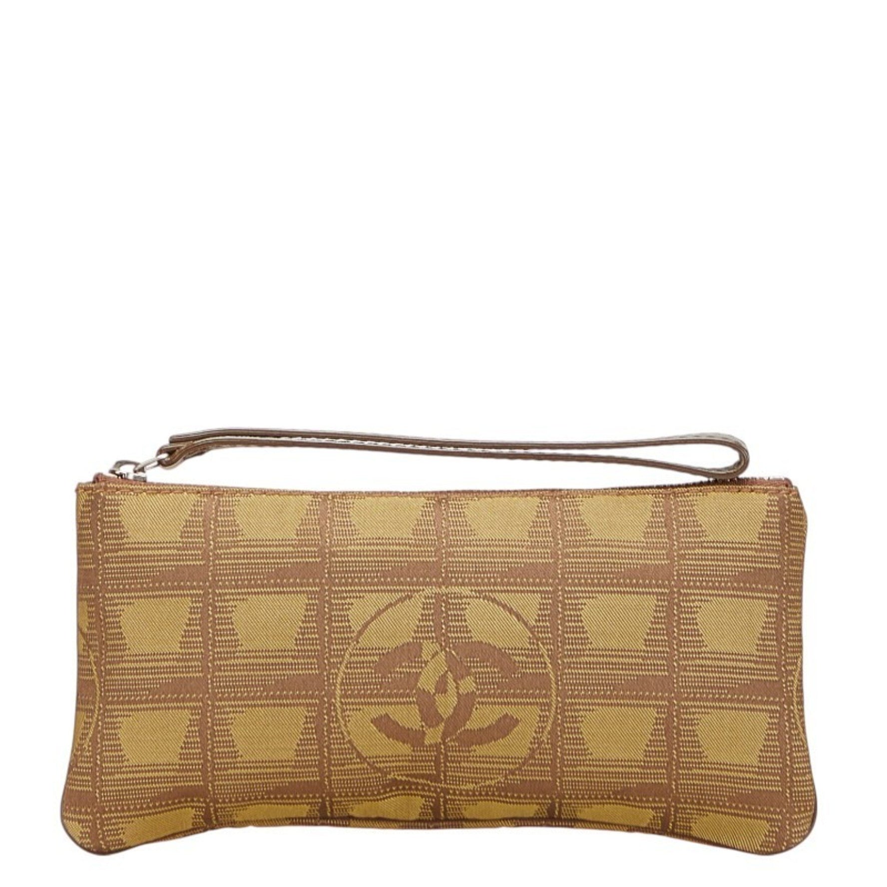 Chanel New Travel Line Coco Mark Pouch, Khaki Brown Canvas and Leather