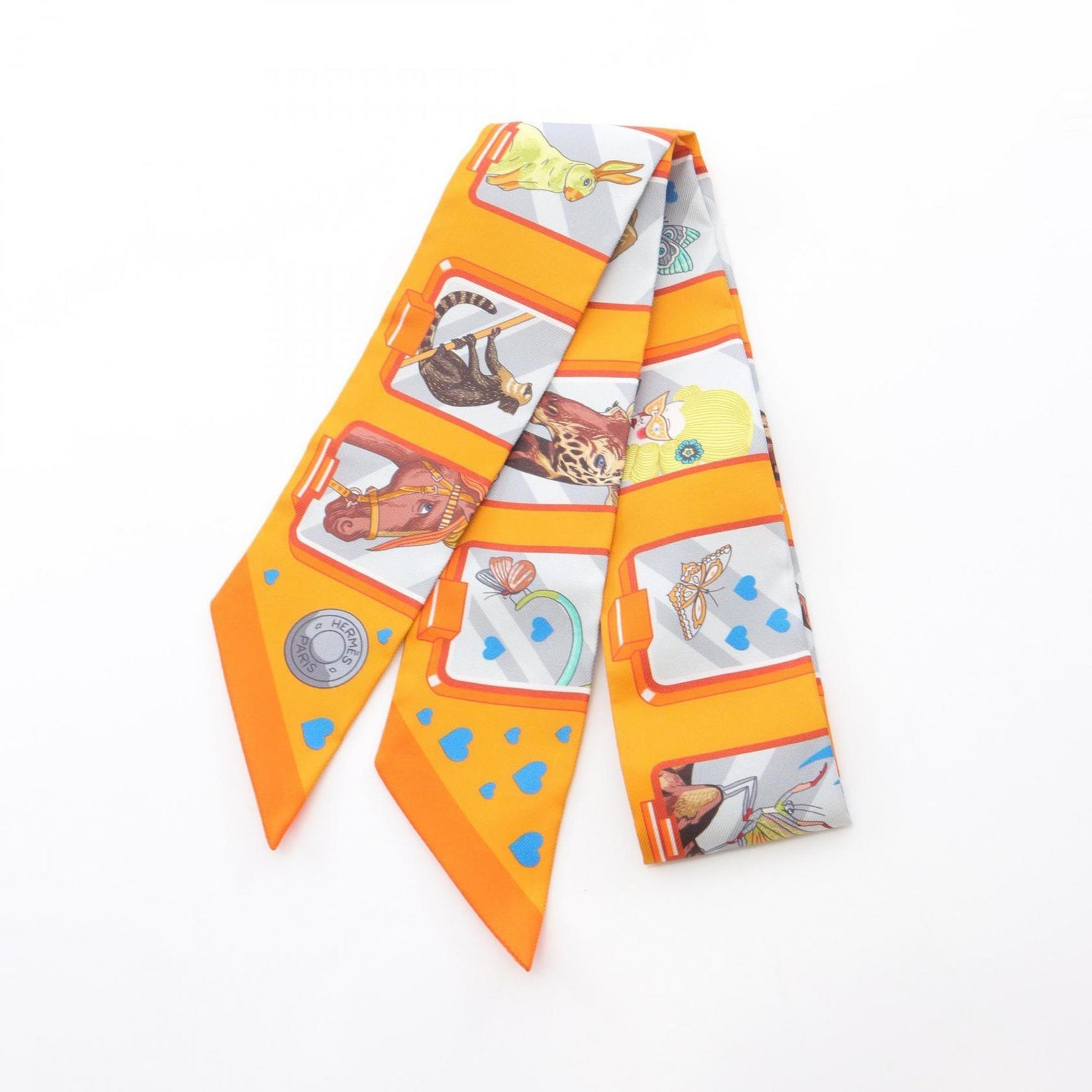 Hermes Twilly STORY Scarf Silk Orange Multicolor