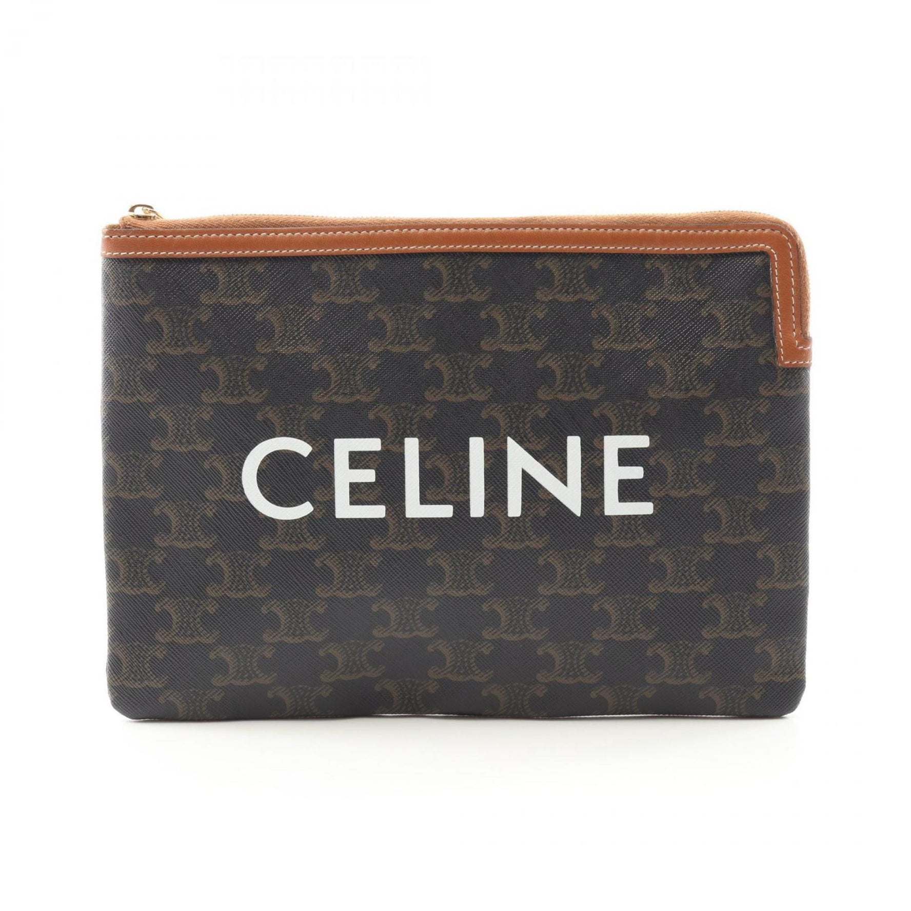 CELINE Triomphe Pouch Coated Canvas Leather Black Brown