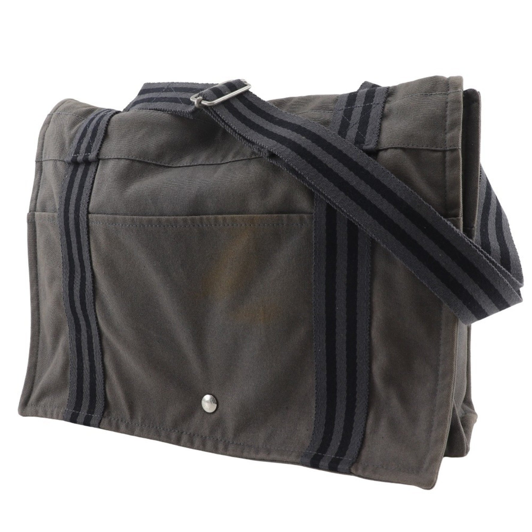 Hermes Fourre Tout Basses MM Shoulder Bag Cotton Canvas Grey Snap Button