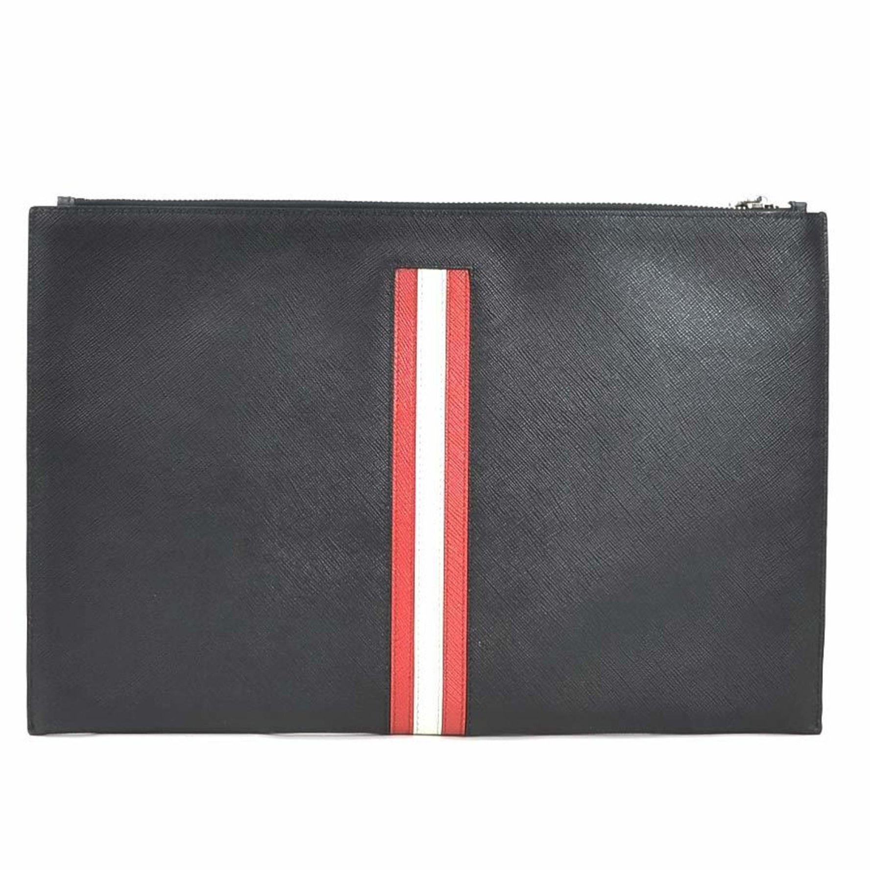 PRADA Clutch bag Leather Black x White Red Men's 55868g