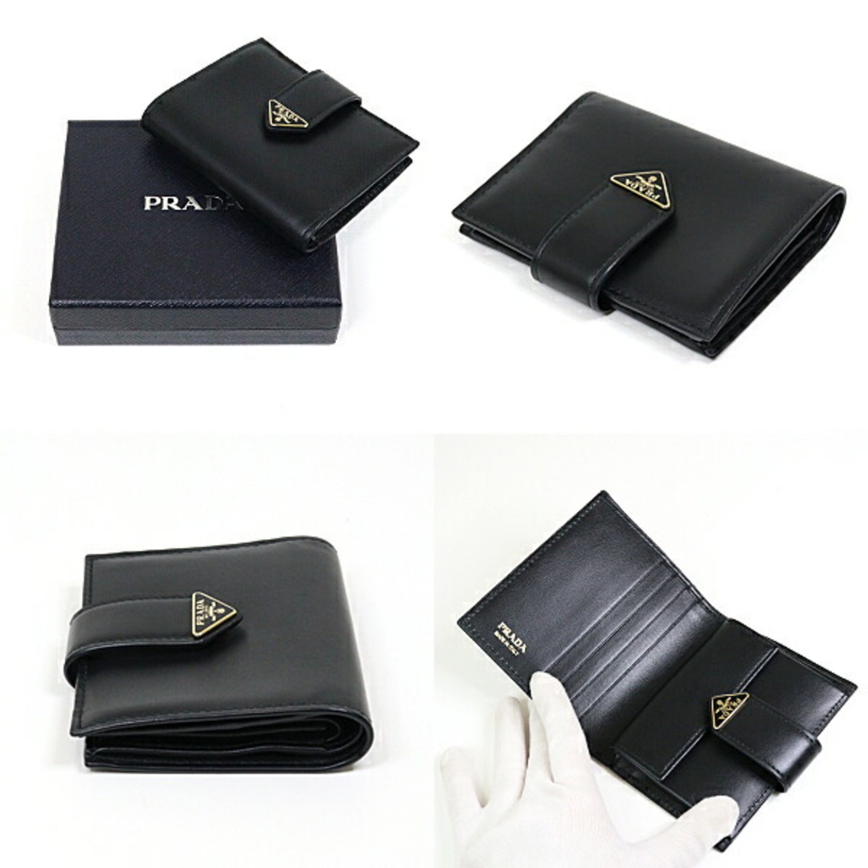 PRADA City Calf Tab Bi-fold Wallet NERO Compact Unused