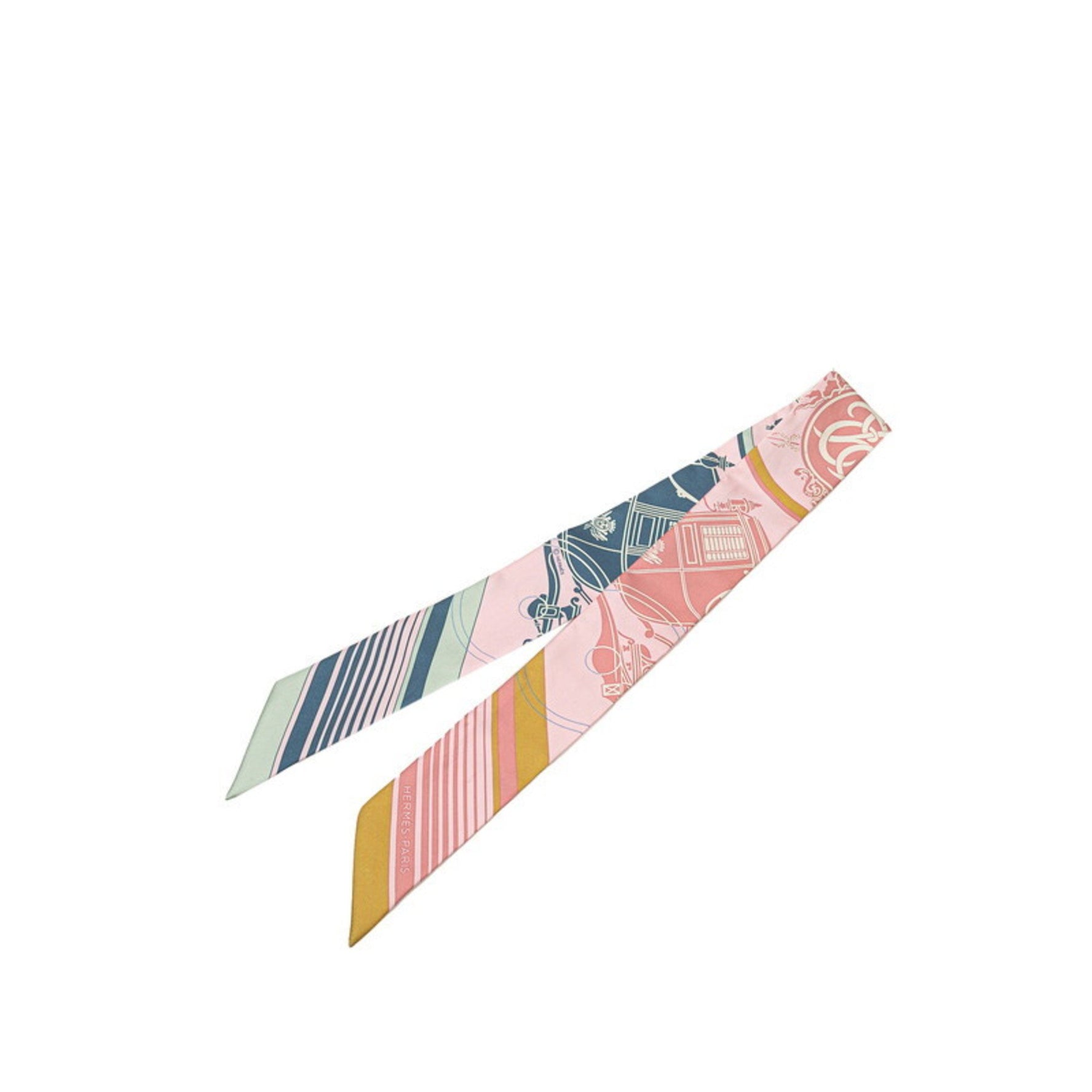 Hermès Twilly EX-LIBRIS Scarf, Pink Multicolor Silk, HERMES