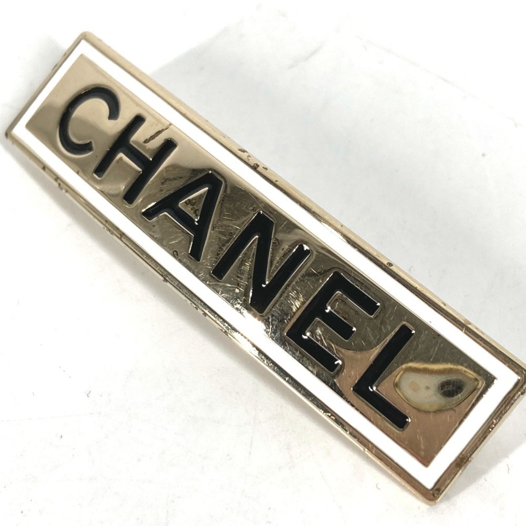 CHANEL Logo Hair Accessory Hairpin Barrette Metal Gold