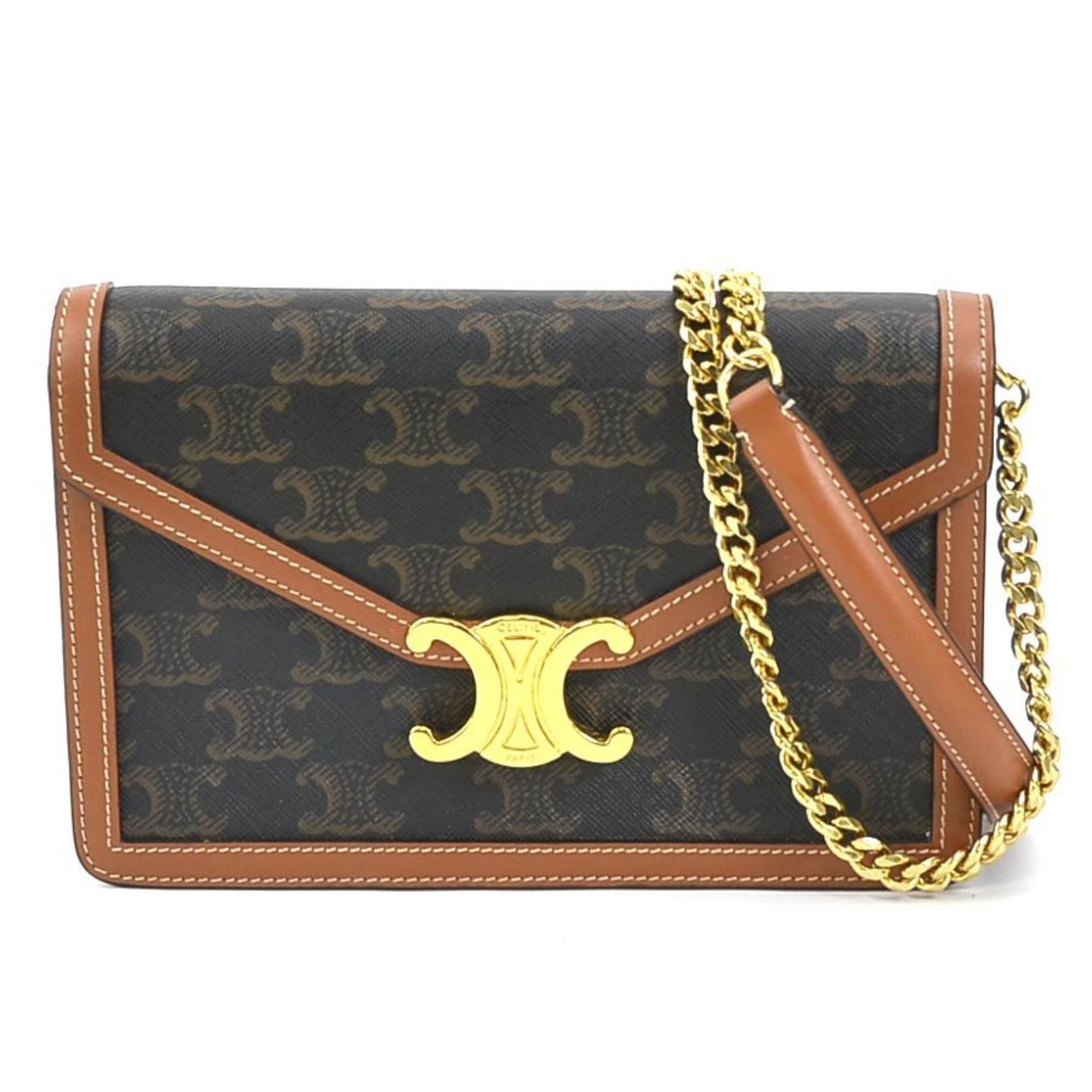 CELINE Shoulder Bag Triomphe Chain Wallet Margo Leather Gold