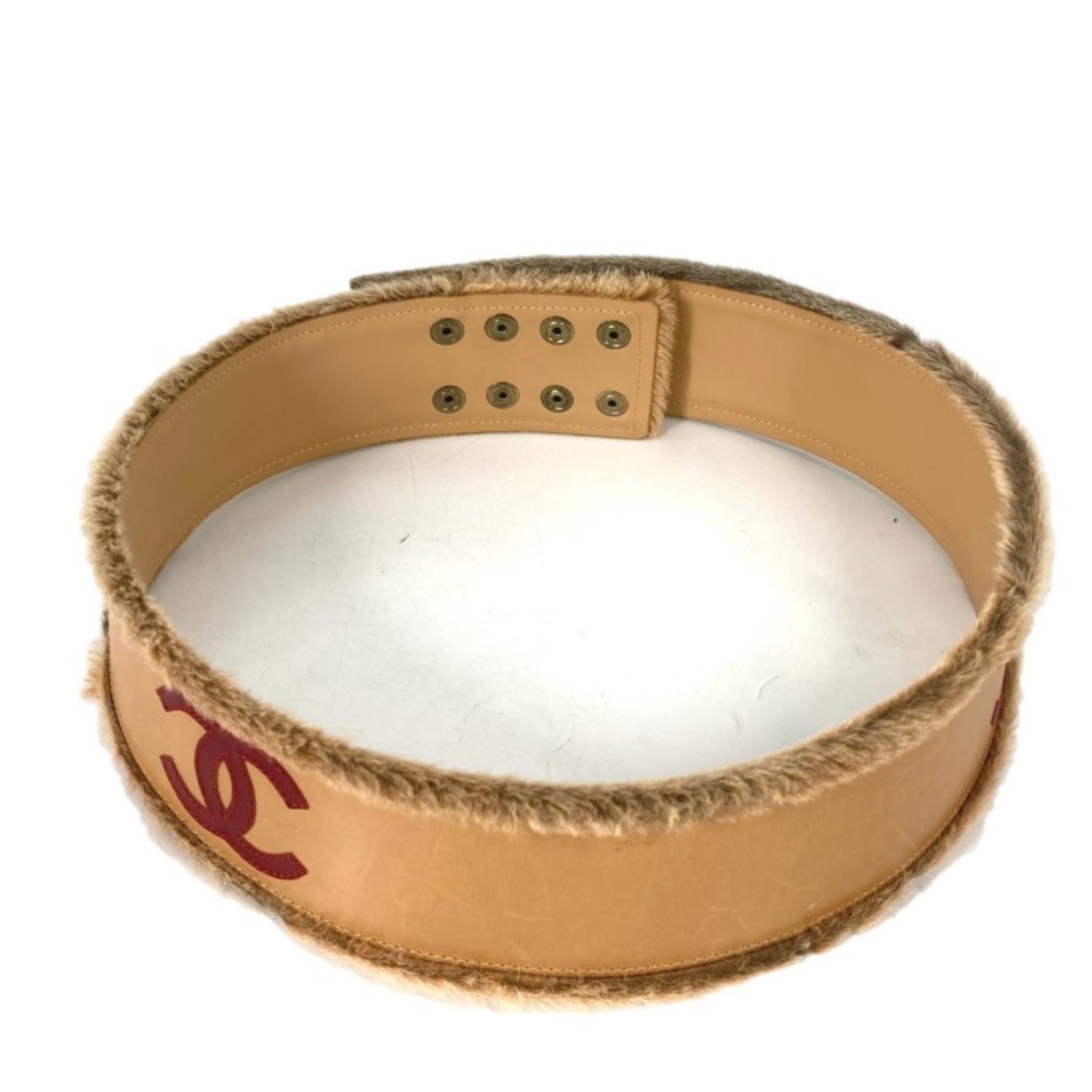 CHANEL CC Coco Mark Belt, Leather/Ponytail, Beige