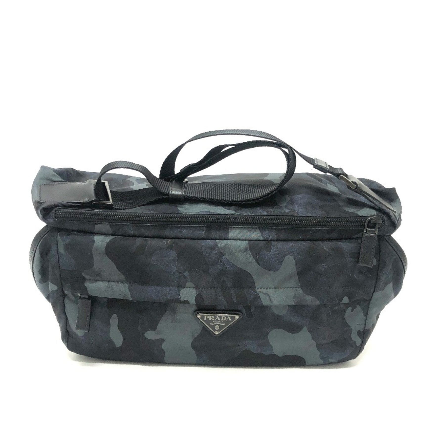 PRADA Triangle Logo Camouflage Crossbody Bag, Shoulder Body Nylon, Men's, Blue