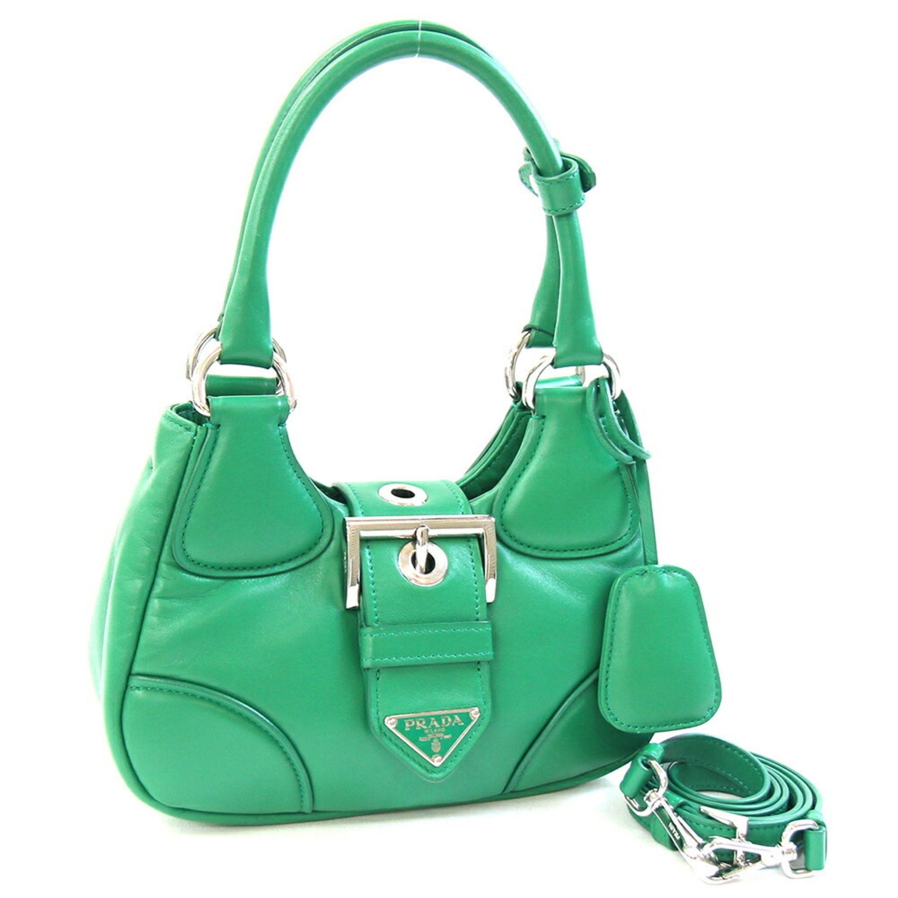 Prada Re-Edition 2002 Moon Padded Handbag 1BA381 Green Nappa Leather Shoulder Bag for Women
