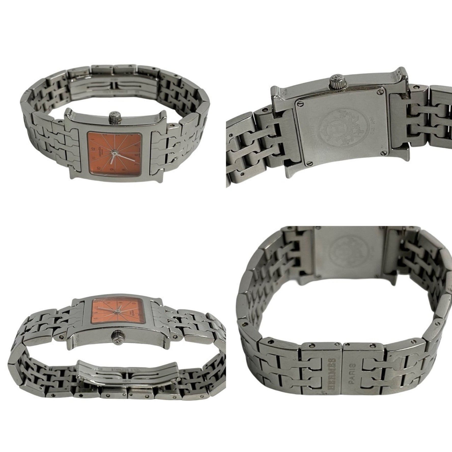 HERMES H Watch Quartz Stainless Steel Wristwatch Silver Men's