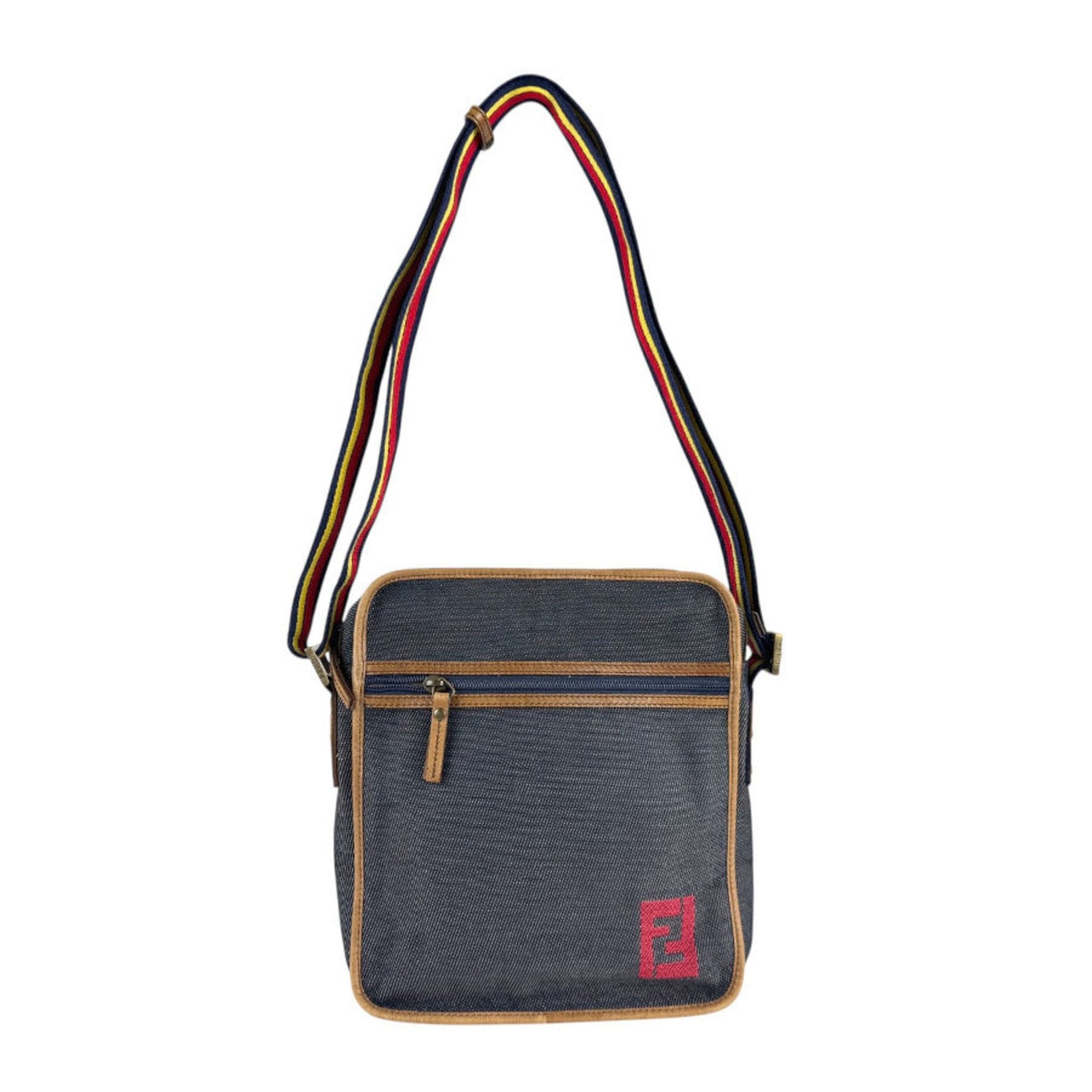 Christian Dior Shoulder Bag Denim Leather Navy x Brown Men's