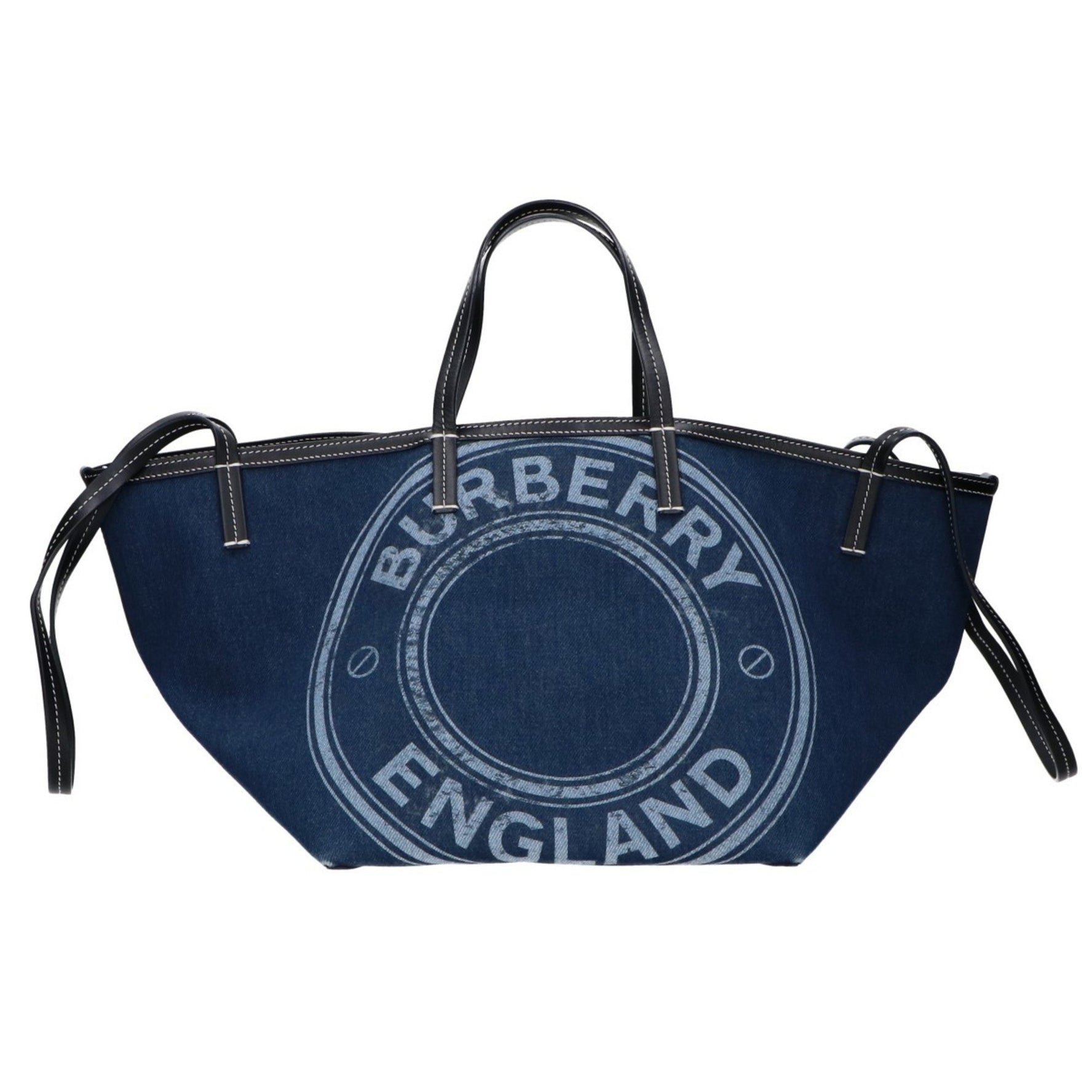 BURBERRY Aged Logo Denim Tote Bag Indigo Black