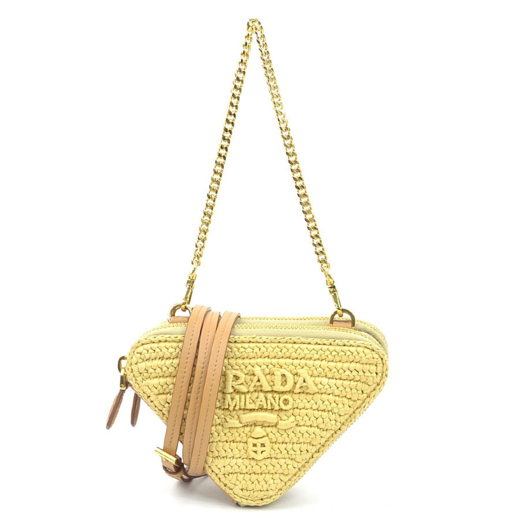 Prada Shoulder Bag Crochet Mini Pouch Leather Viscose