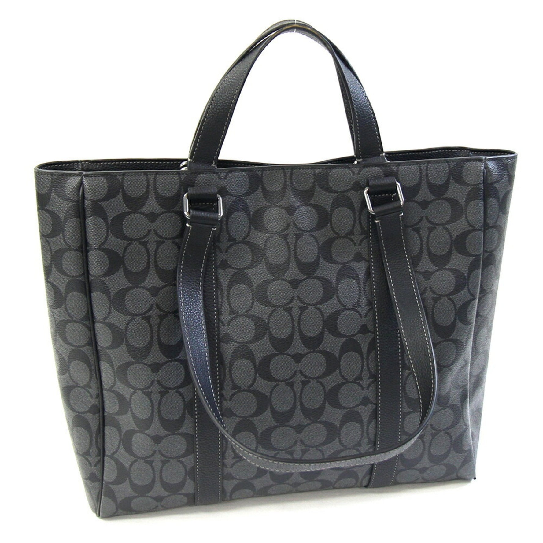 Coach Signature Hudson Tote Bag in Gray and Black PVC Leather.