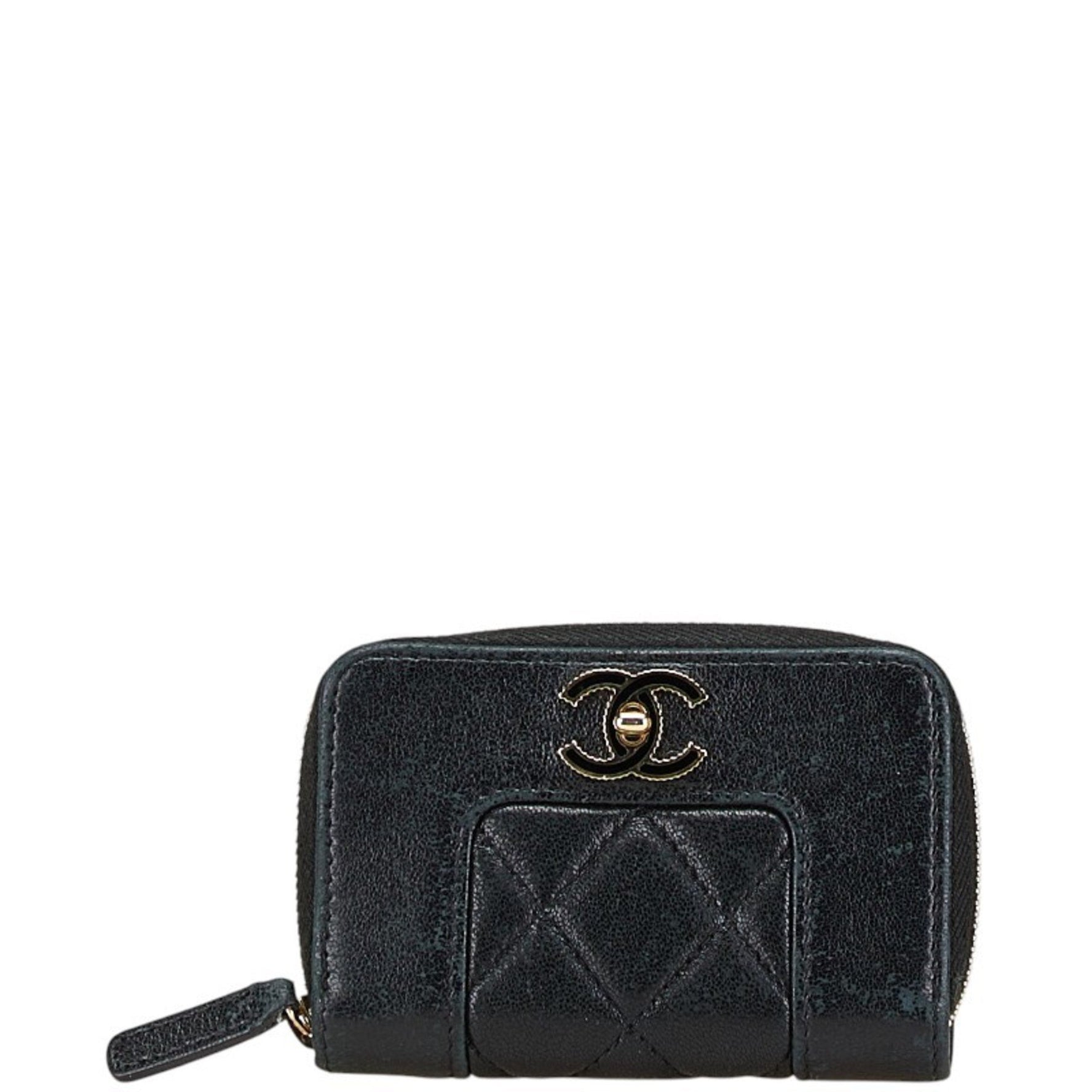 CHANEL Coco Mark Turnlock Matelasse Zipper Coin Purse Case Lambskin