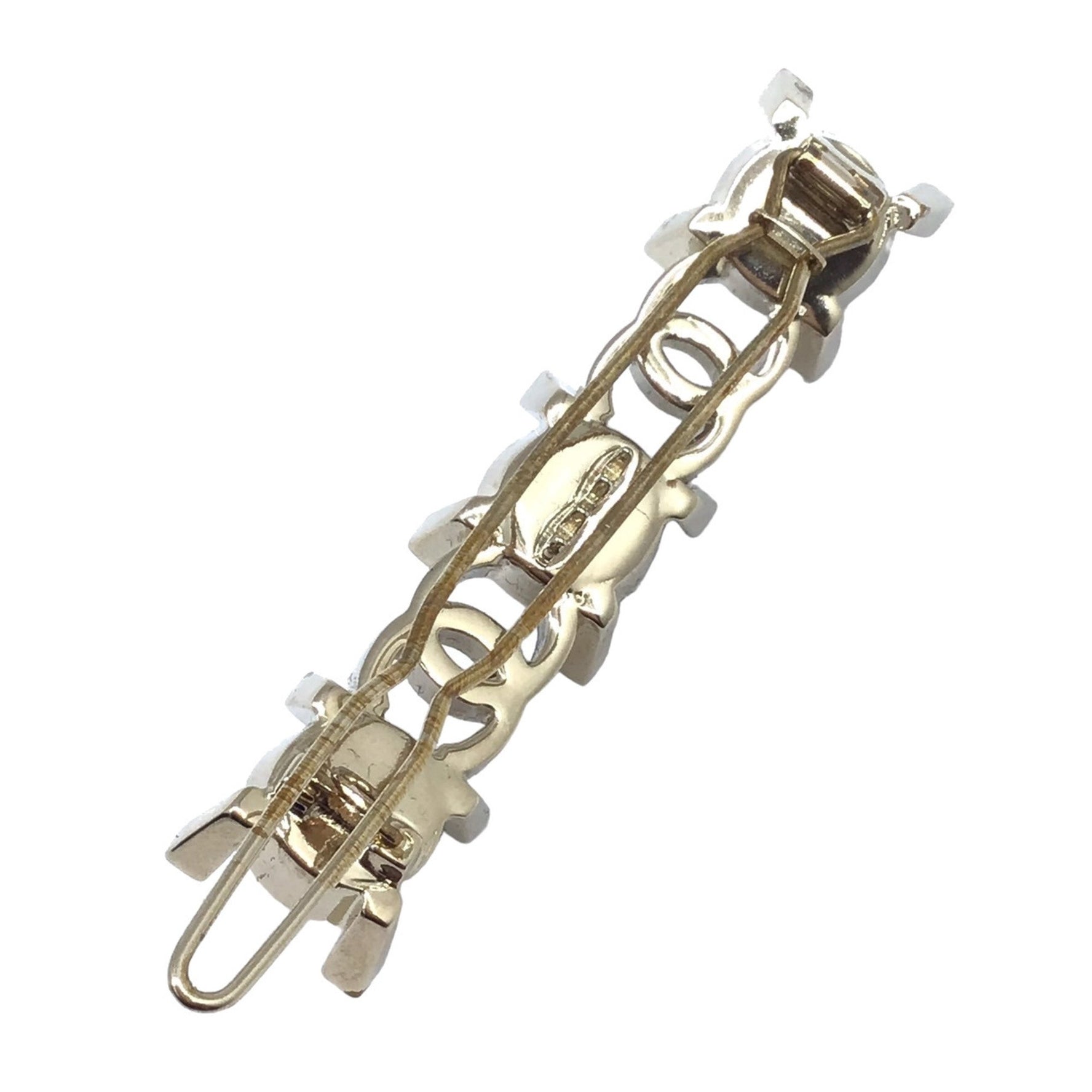 CHANEL Barrette Hairpin Champagne Gold Resin Pearl Rhinestone Hair Clip Accessories