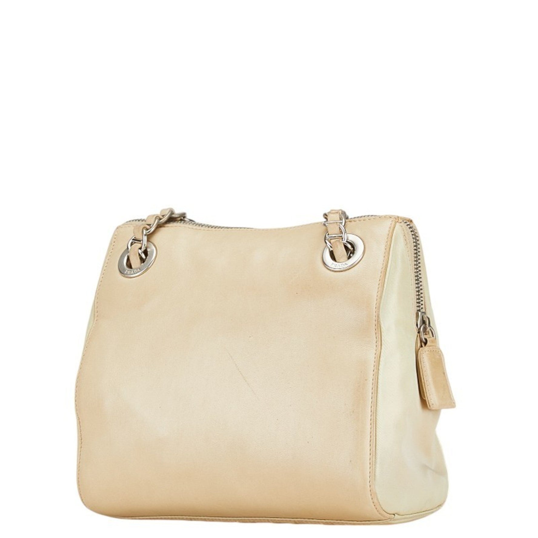 Prada Chain Shoulder Bag B4590 Beige Lino Leather Nylon Women's PRADA
