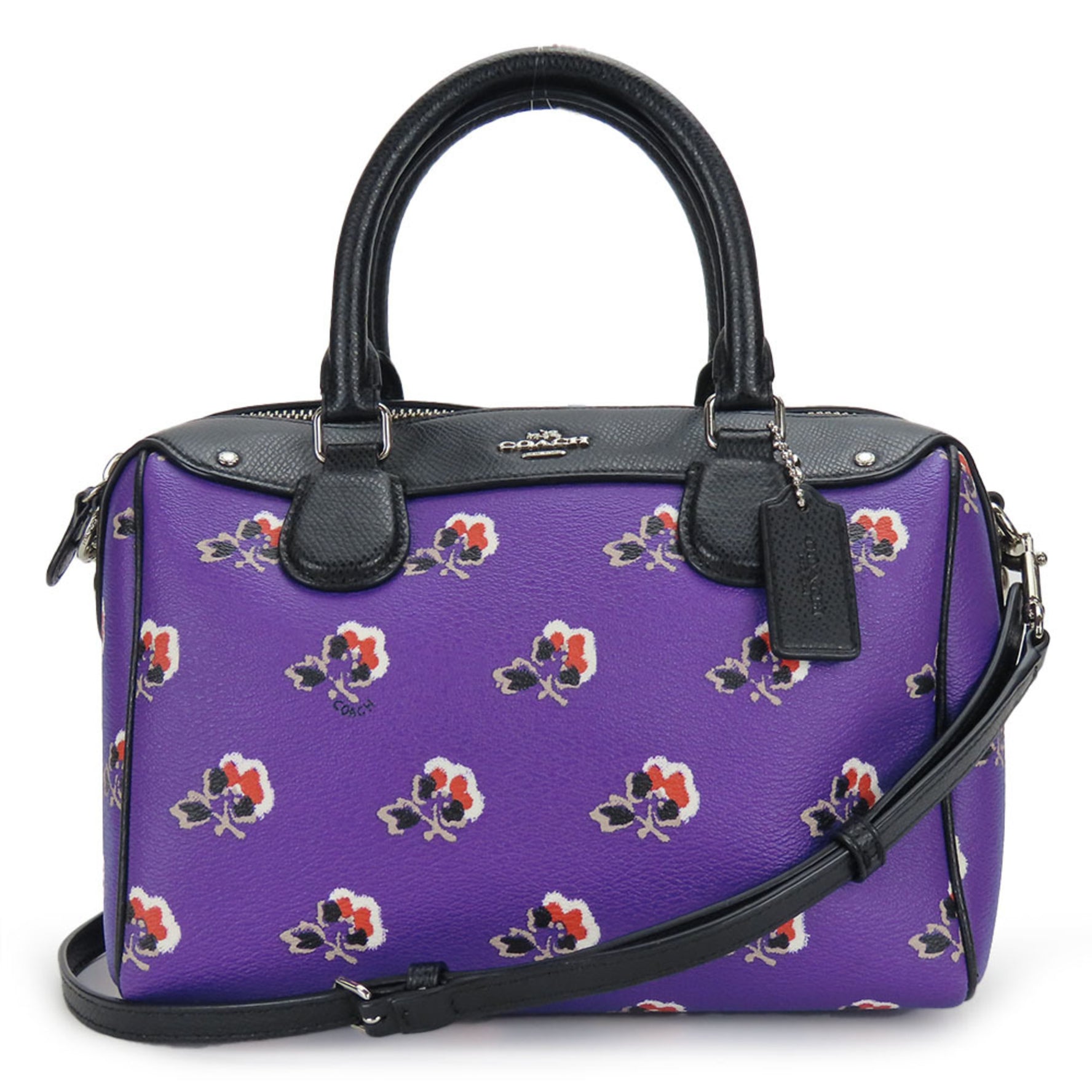Coach handbag leather purple black flower shoulder bag