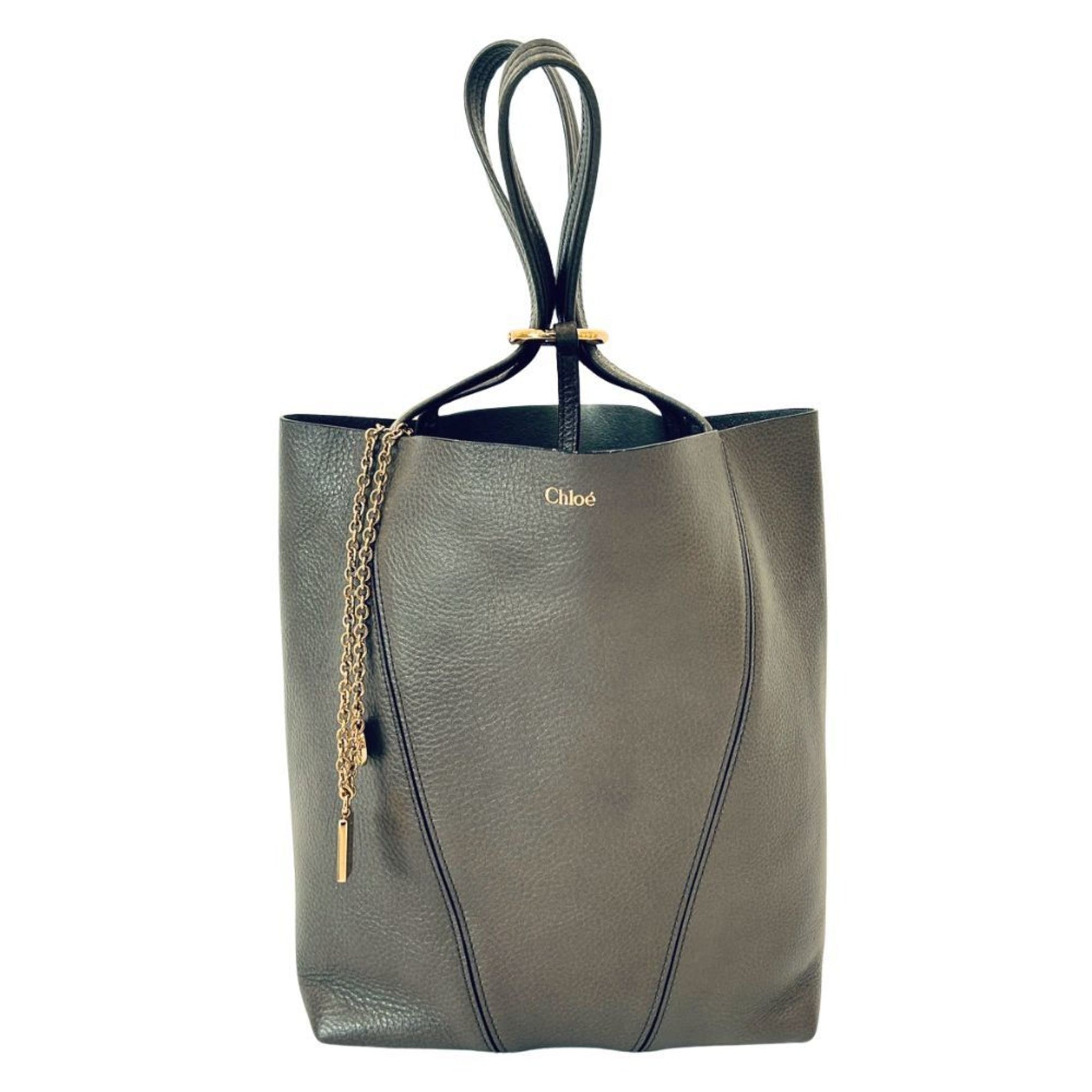 Chloé Chloe SPIN grained leather tote bag, medium, flannel gray