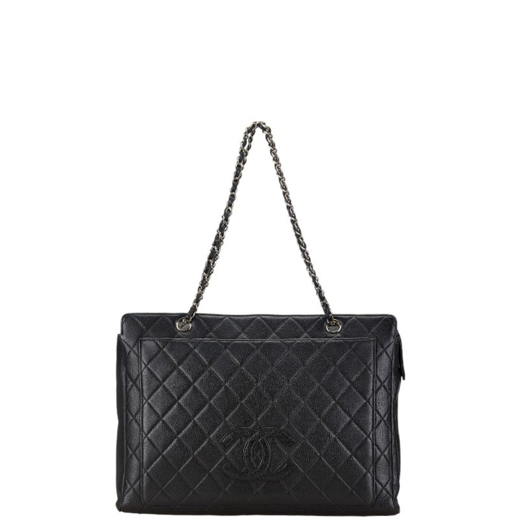 Chanel Coco Mark Chain Tote Bag Silver Caviar Skin