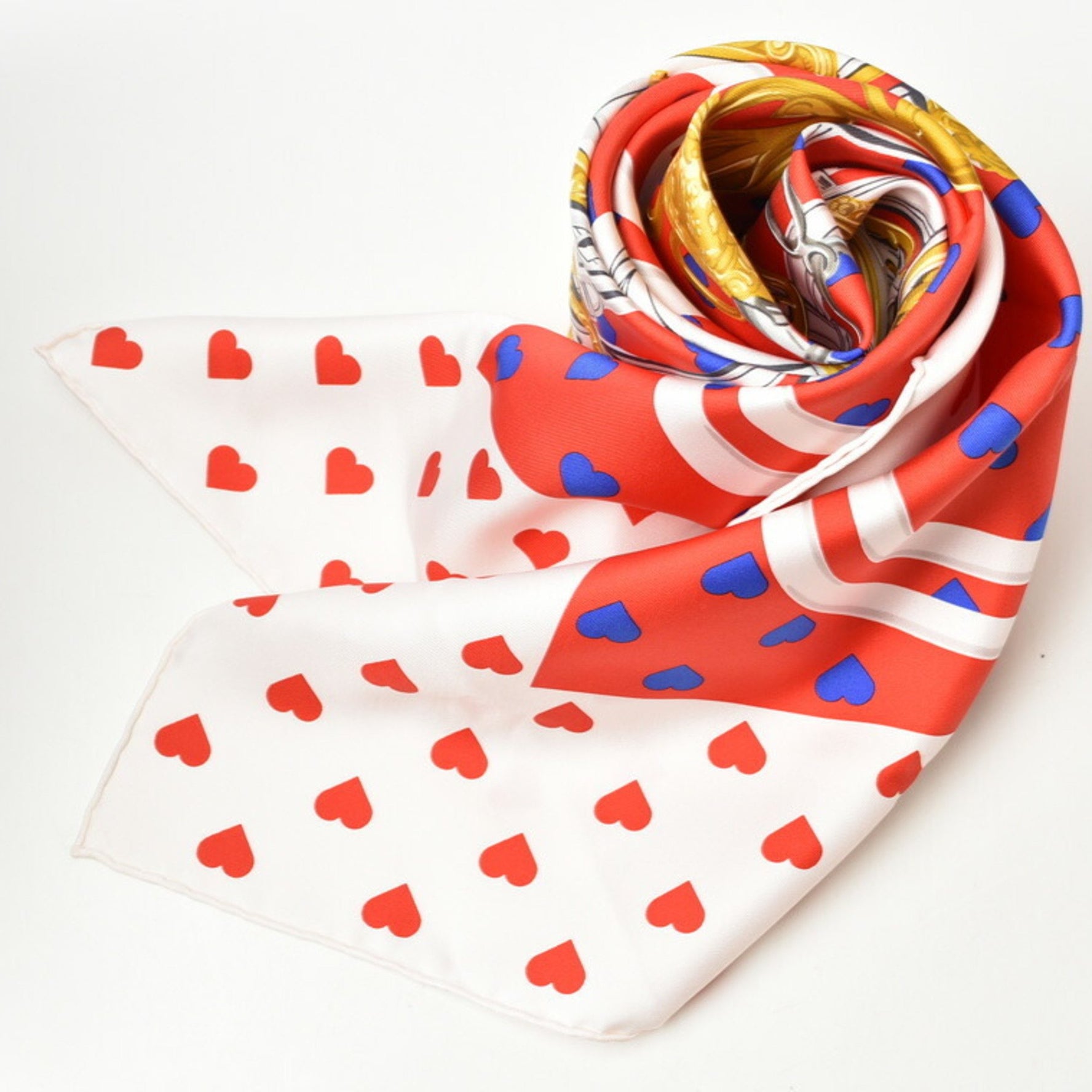 Hermes Scarf Muffler Valentine's Day Limited Edition Carre 90 Silk Twill Brides de Gala Love Heart Red White