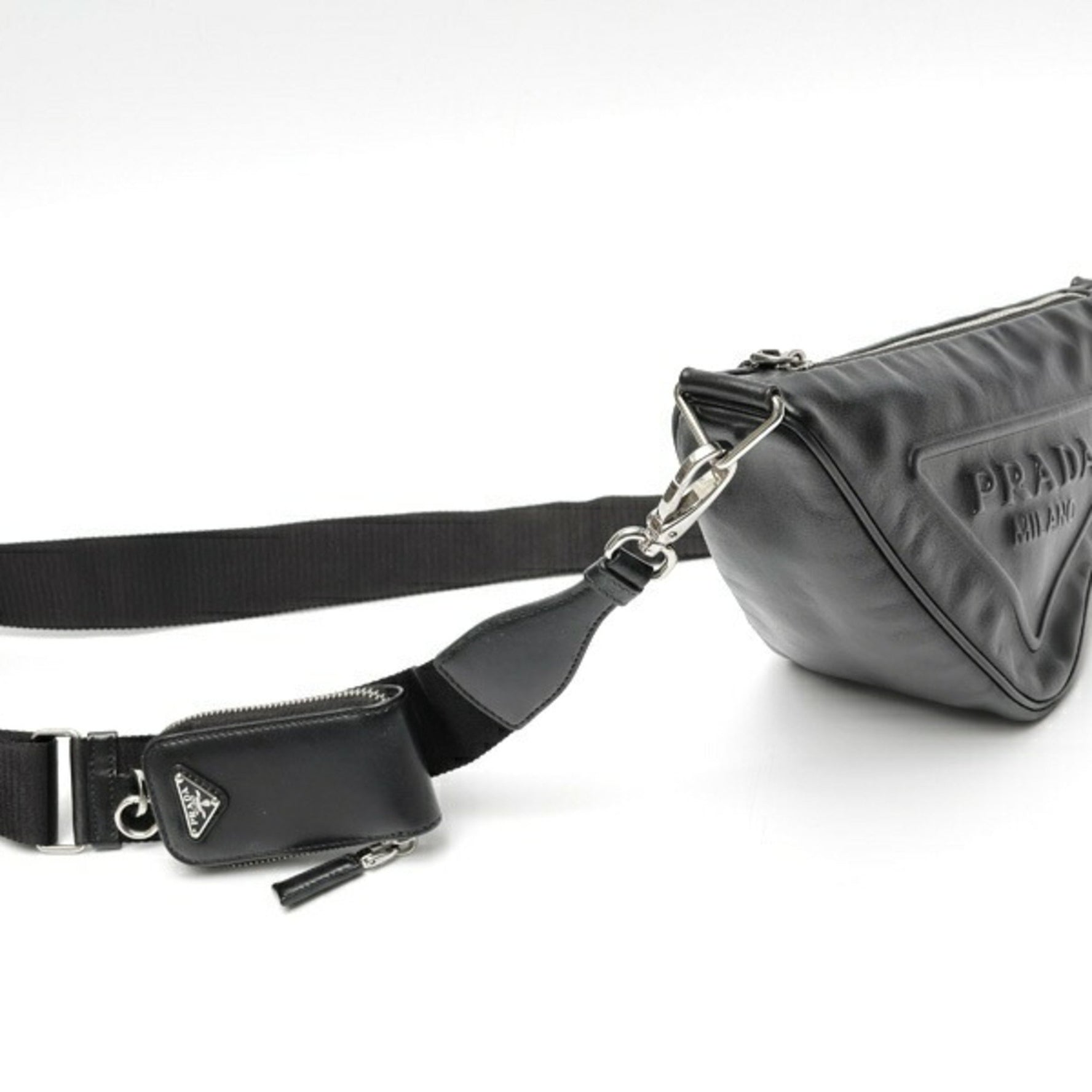 PRADA Triangle Embossed Shoulder Bag Leather