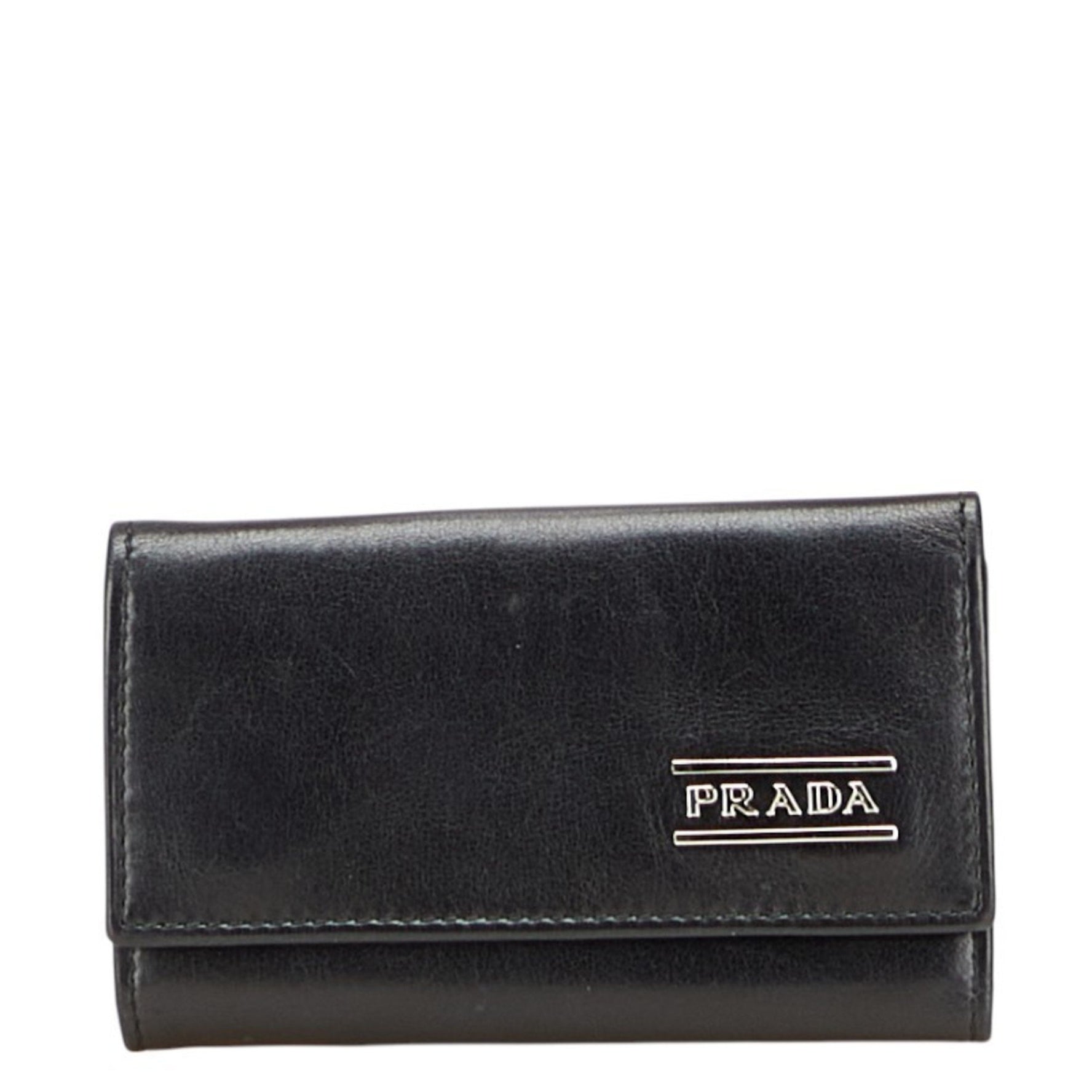 Prada Logo Metal Key Case, Leather
