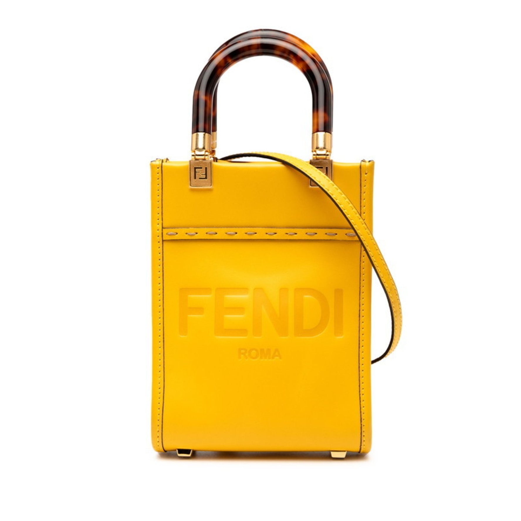 FENDI Sunshine Shopper Mini Tote Bag/Shoulder Bag, Yellow/Brown Leather