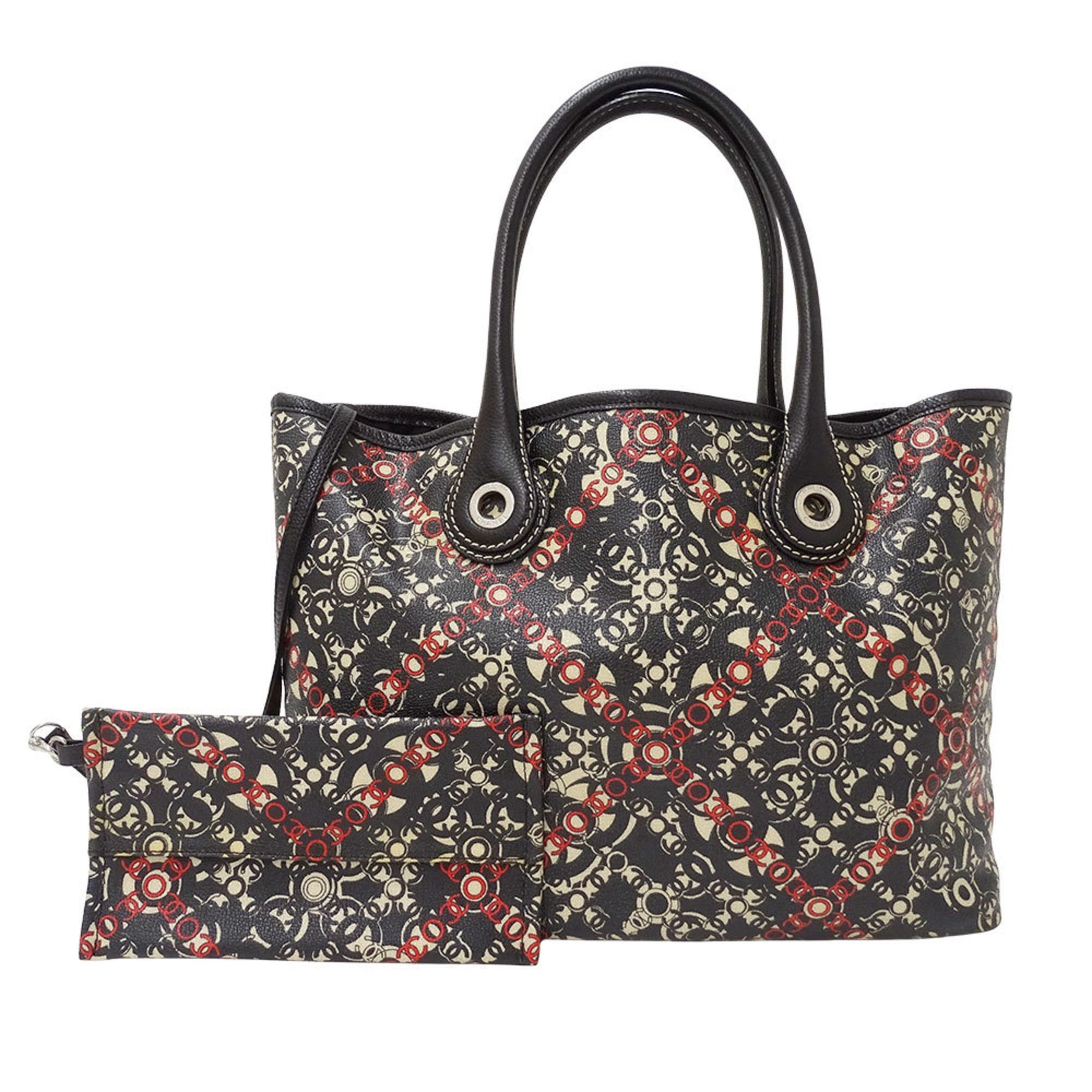 CHANEL Coco Travel Tote Bag in Black with Silver Hardware and Logo Pouch