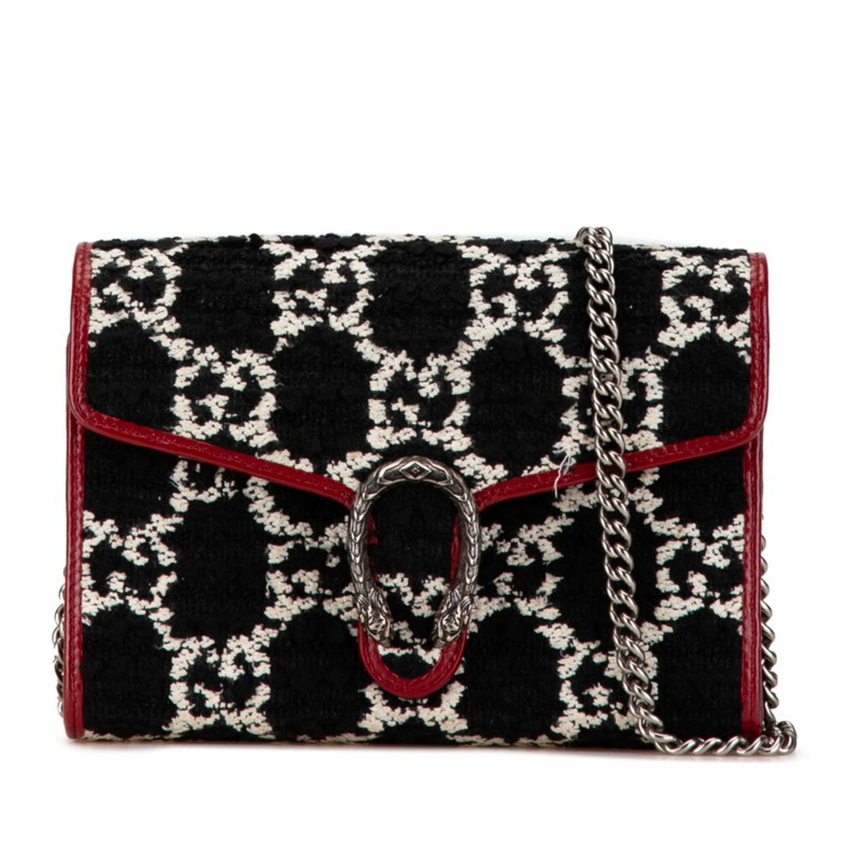 Gucci GG Dionysus Chain Shoulder Wallet Black Red Tweed Leather