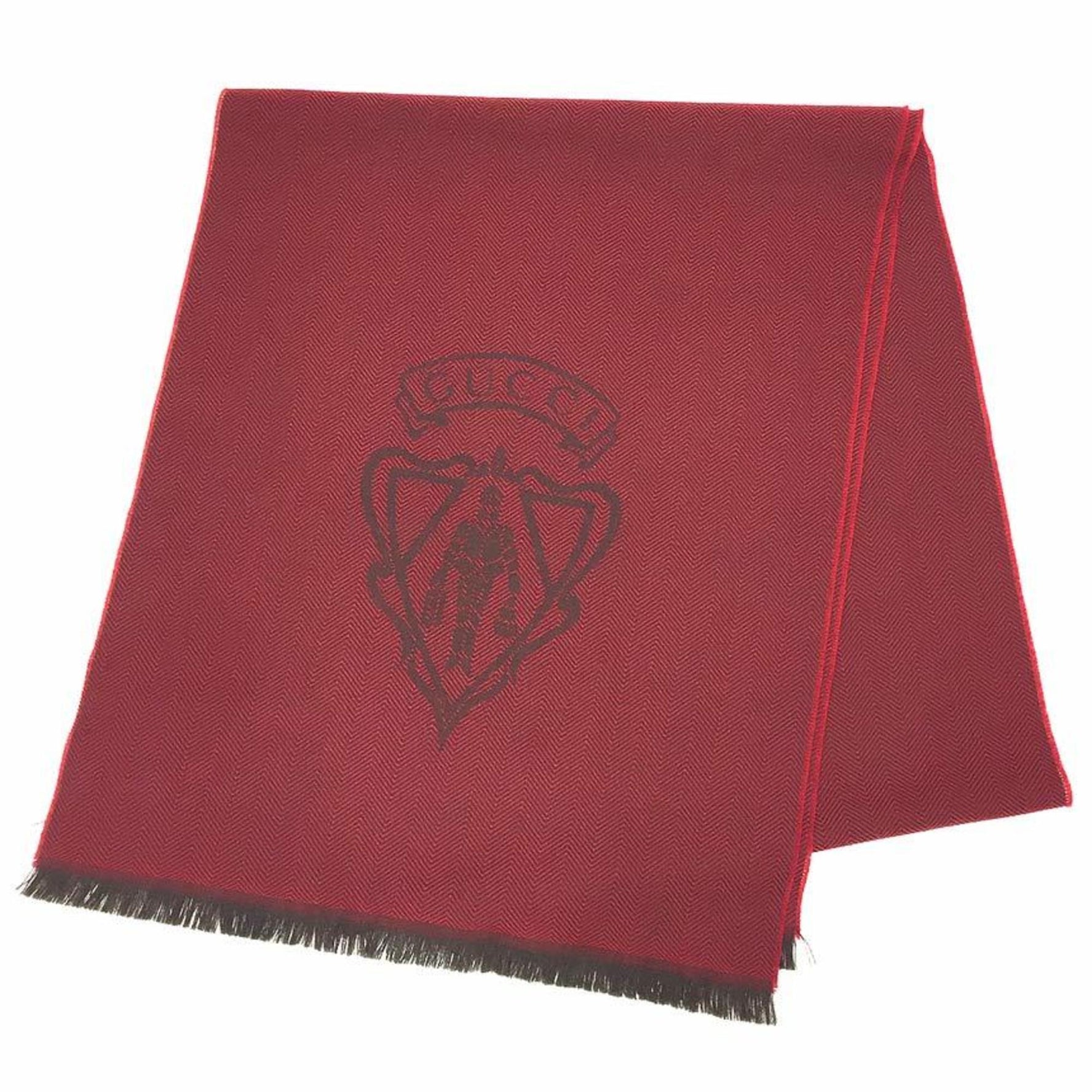 GUCCI scarf Crest Herringbone pattern Wool Bordeaux Red Men's Unisex