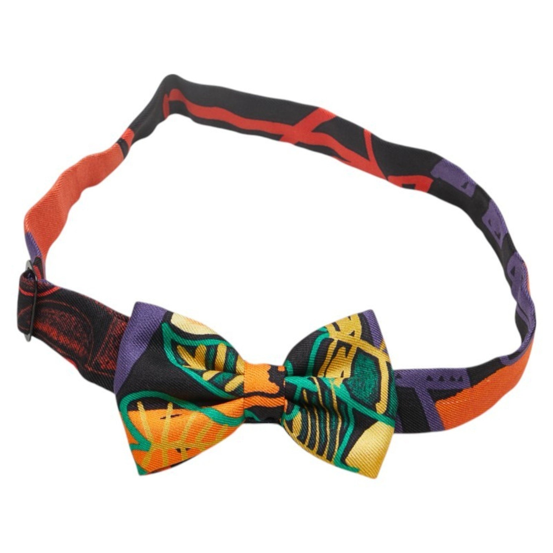 Hermes Nou Papillon Bow Tie Ribbon Orange Black Green Multicolor Silk