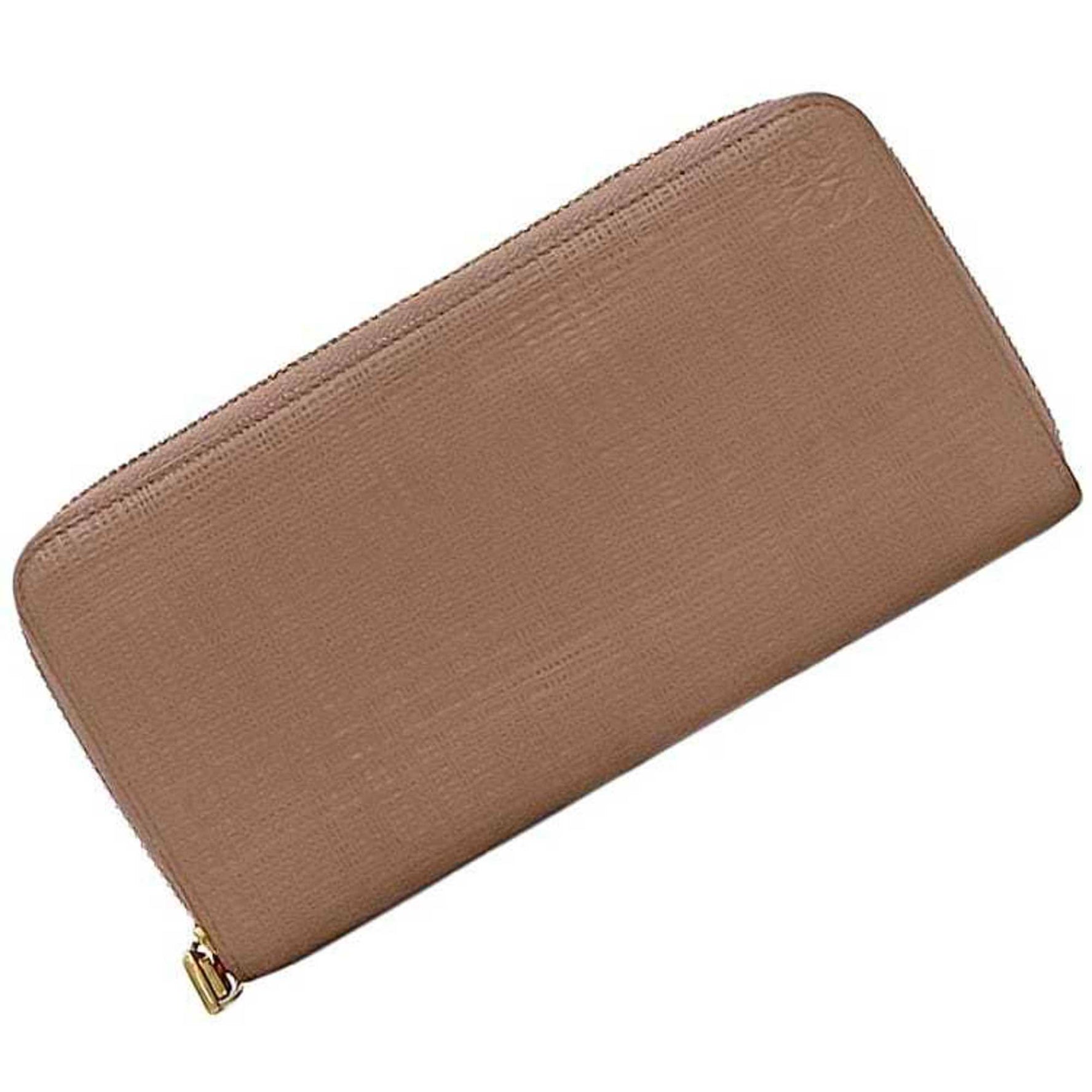 LOEWE Round Long Wallet Beige Pink Linen Anagram Leather Engraved
