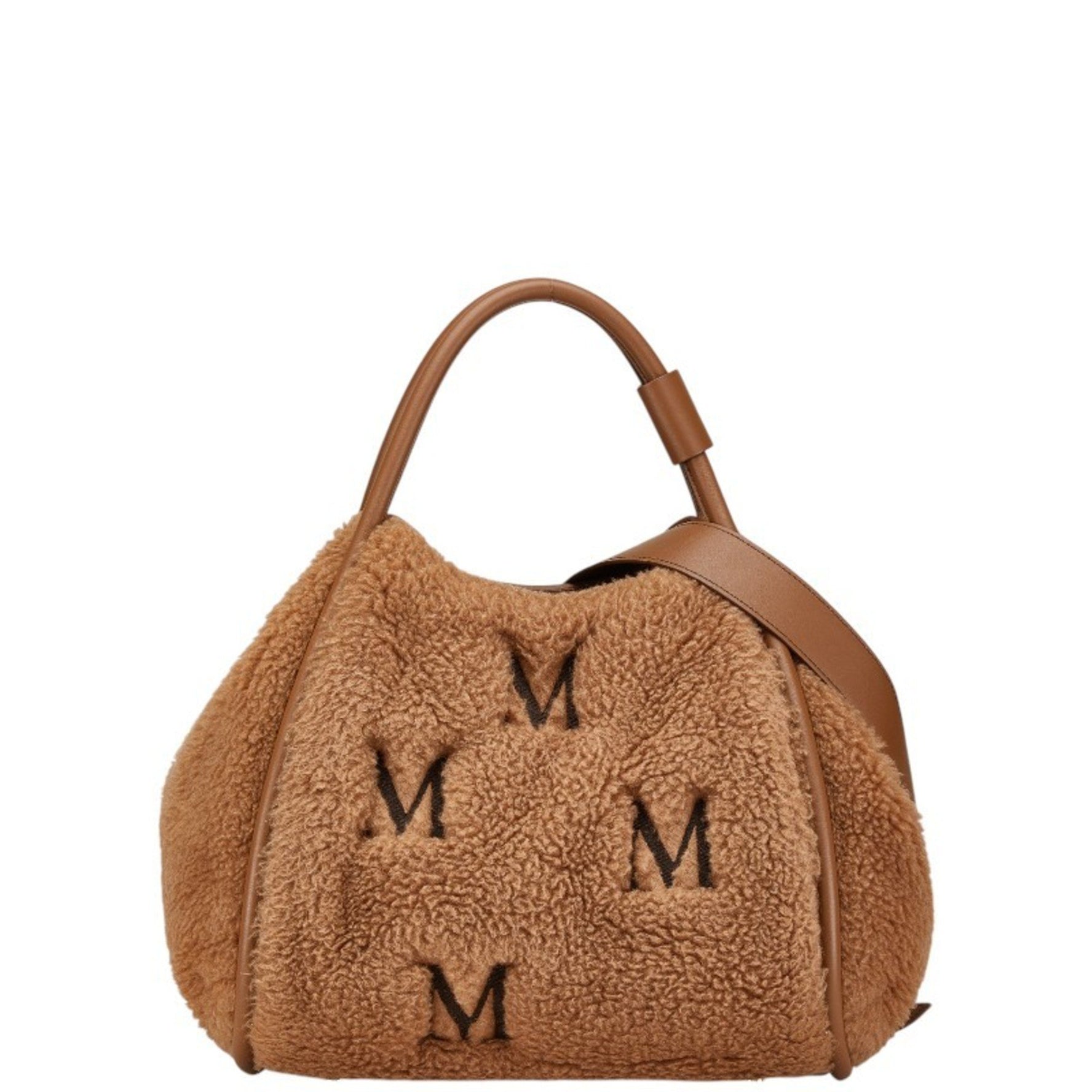 Max Mara Marine Teddy Bear Shopping Bag Handbag Shoulder 2WAY Brown Fur Leather Women's MAX MARA