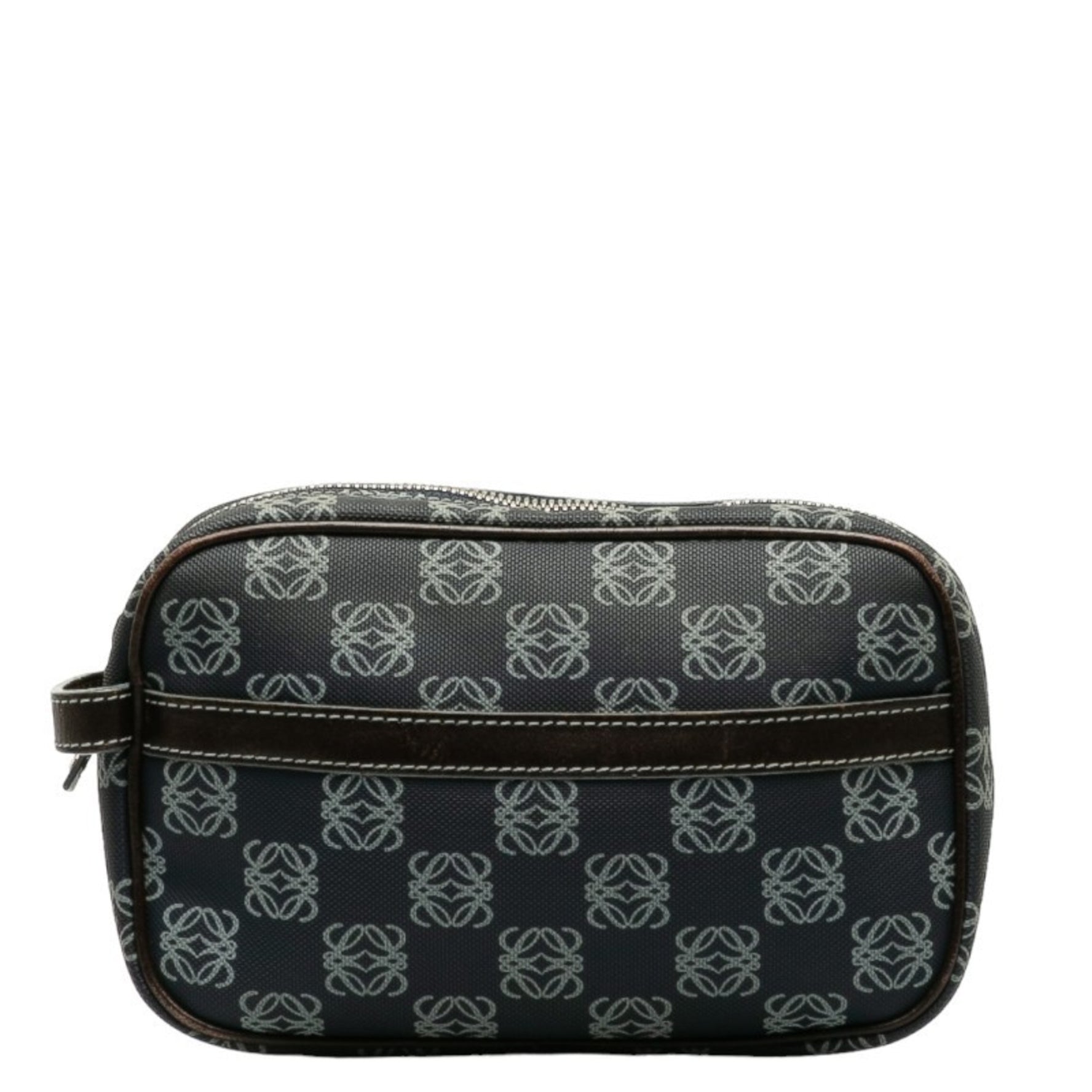 LOEWE Anagram Pouch Navy Brown PVC Leather