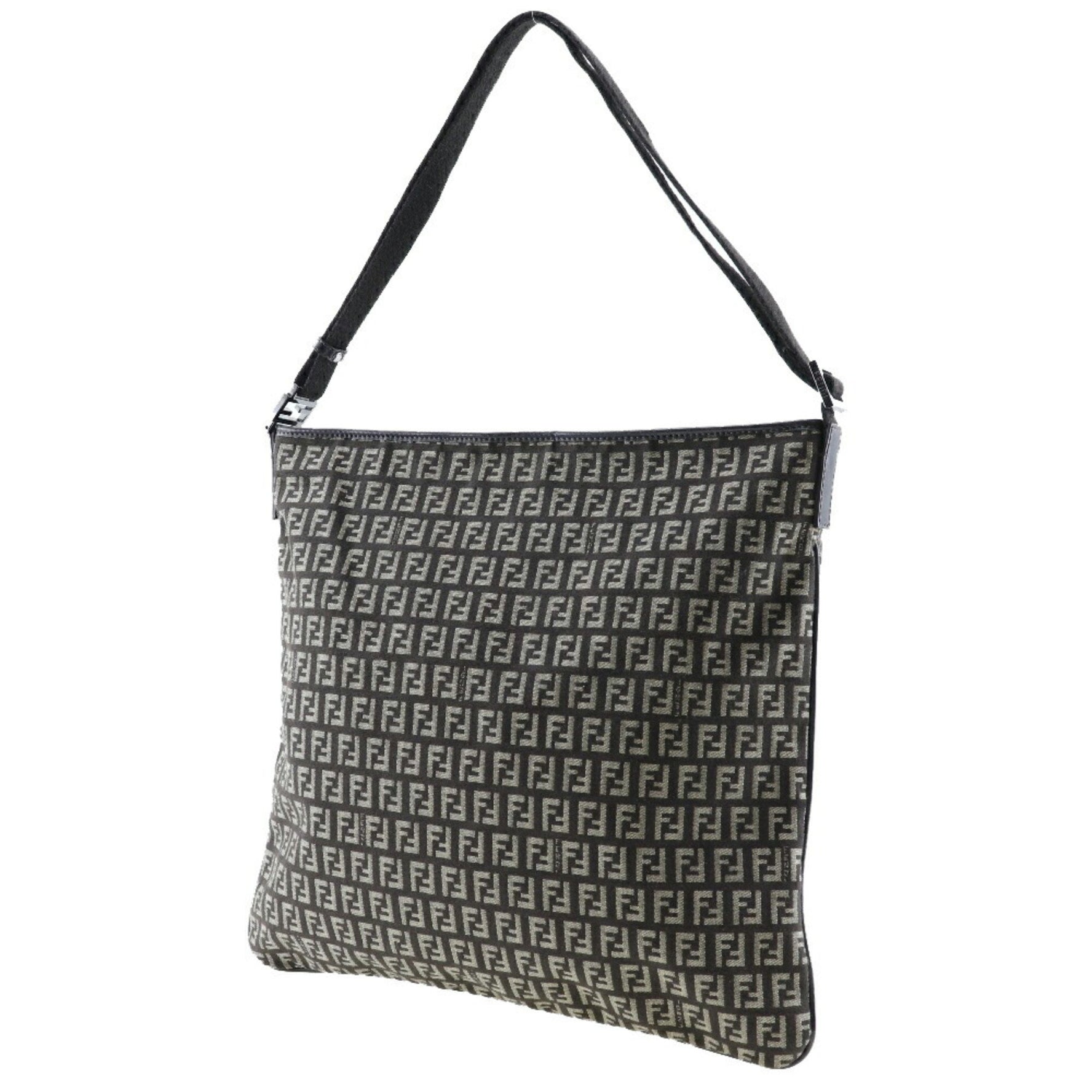 FENDI One Shoulder Bag Zucchino Canvas Made in Italy Crossbody Zipper Belt Unisex