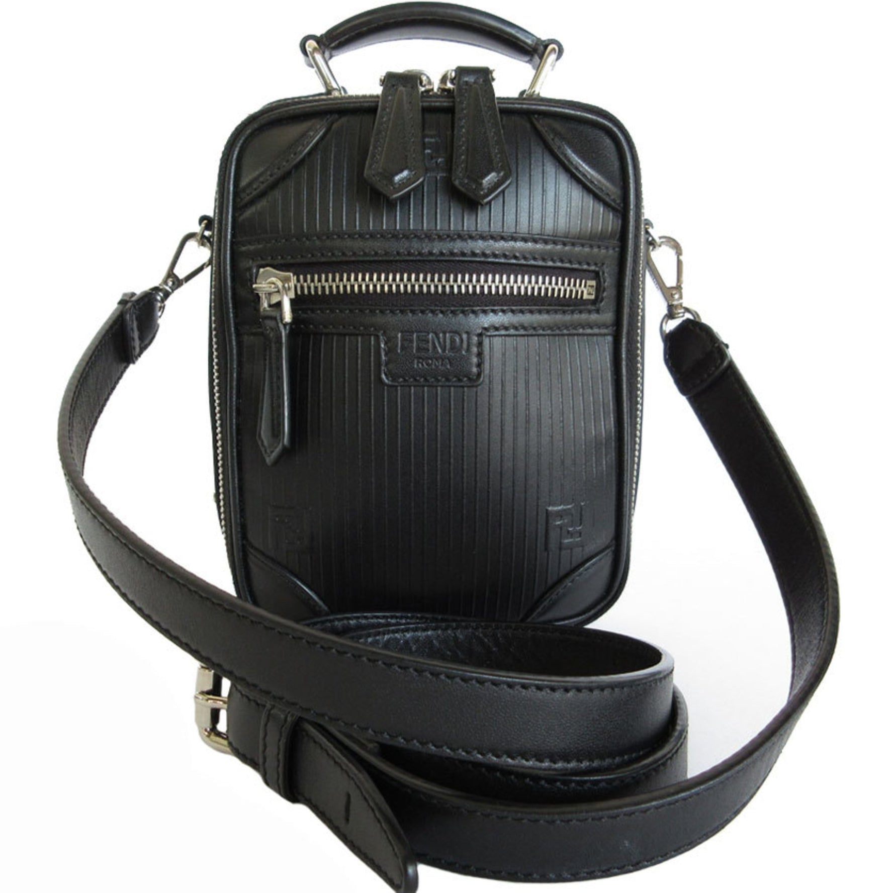 FENDI shoulder bag handbag leather silver