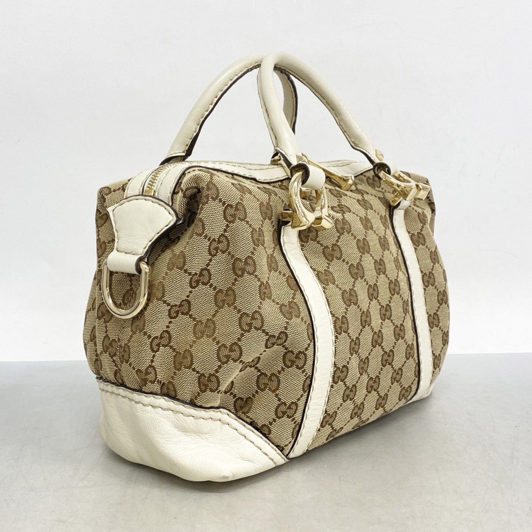 Gucci GG Canvas Handbag Brown White Champagne